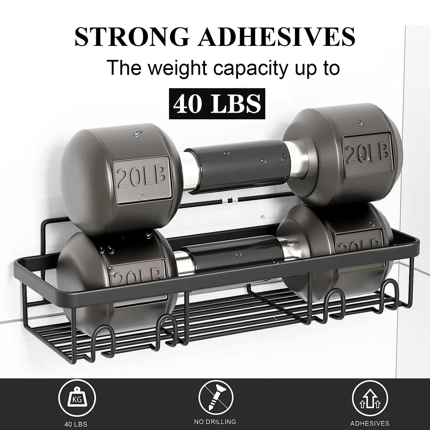 6 PCS Shower Caddy, No Drilling Bathroom Organizer with Soap Holder, Adhesive Bathroom Caddy, Black