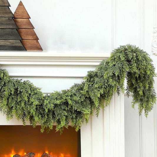 Artificial Green Cedar Garland Faux Cedar Needles Garland for Home Fireplace Indoor Outdoor Holiday Party Decoration