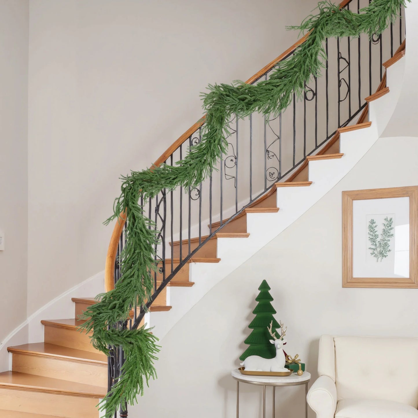 2 Pcs Christmas Garlands Decorations, 12 Ft Real Touch Artificial Norfolk Pine Christmas Greenery Garlands for Wall Fireplace Indoor Outdoor Xmas Decor