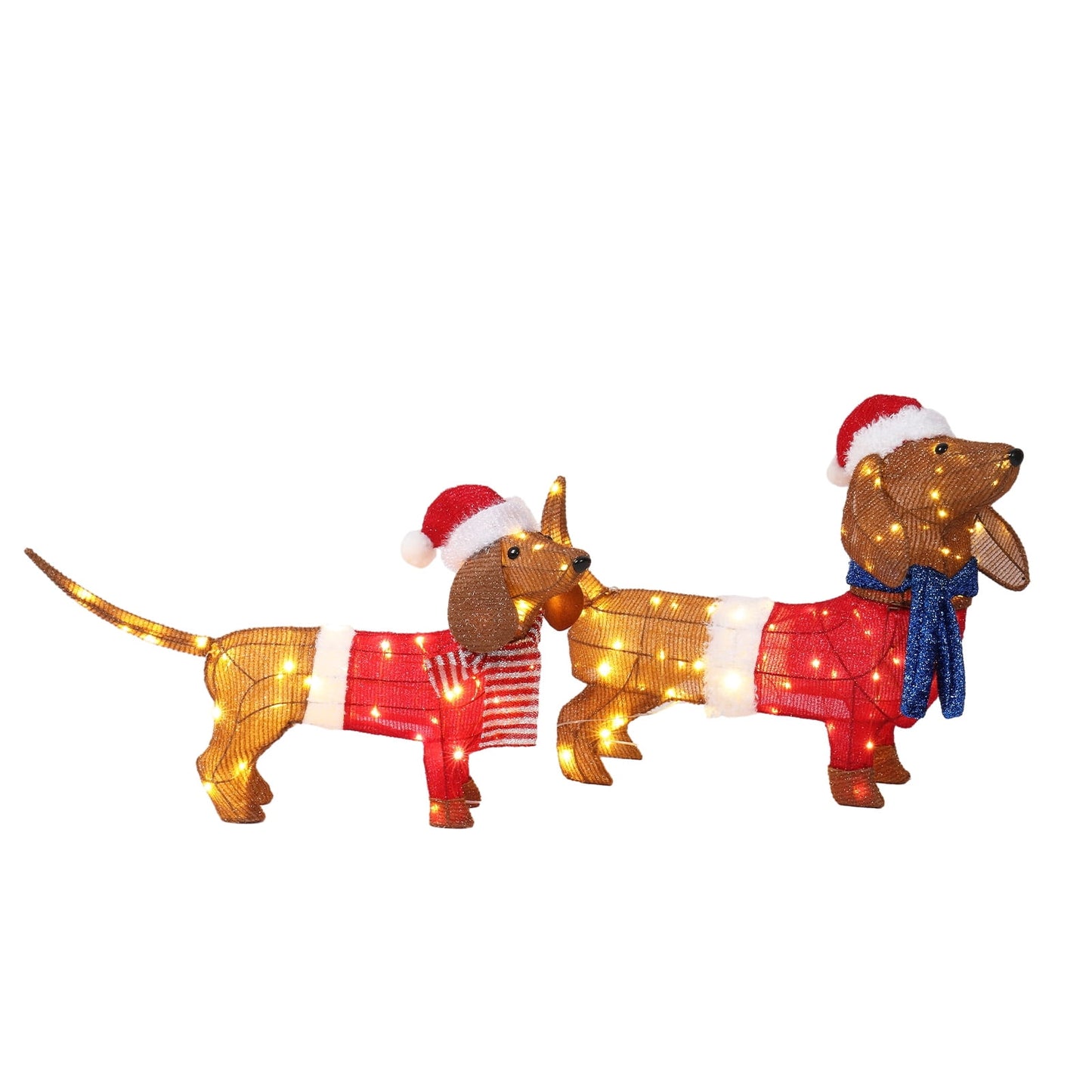 2-Piece Christmas Decor Lighted Wiener Dog, Pre-Lit Outdoor Indoor Christmas Decor with Warm White Leds