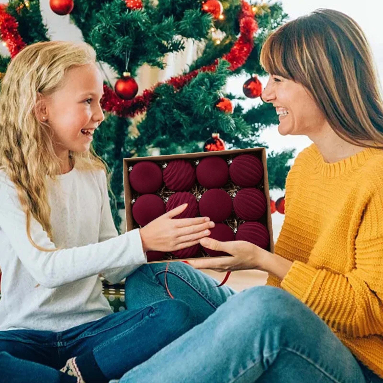 Red Velvet Christmas Ornaments, 12Pcs Large Christmas Ornaments for Tree Christmas Balls Ornaments Xmas Christmas Tree Decorations 60Mm/2.36" Christmas Ornament Balls For