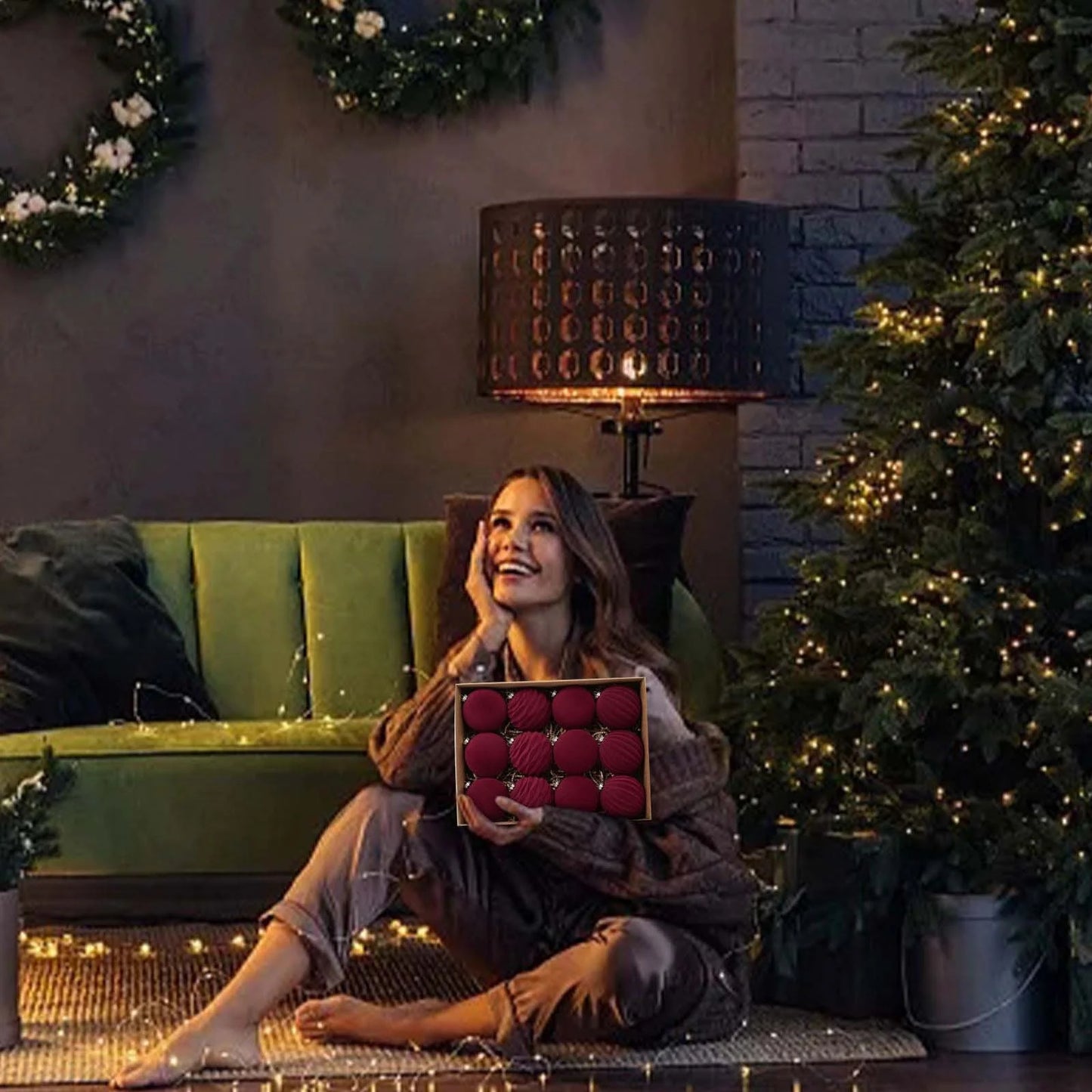 Red Velvet Christmas Ornaments, 12Pcs Large Christmas Ornaments for Tree Christmas Balls Ornaments Xmas Christmas Tree Decorations 60Mm/2.36" Christmas Ornament Balls For