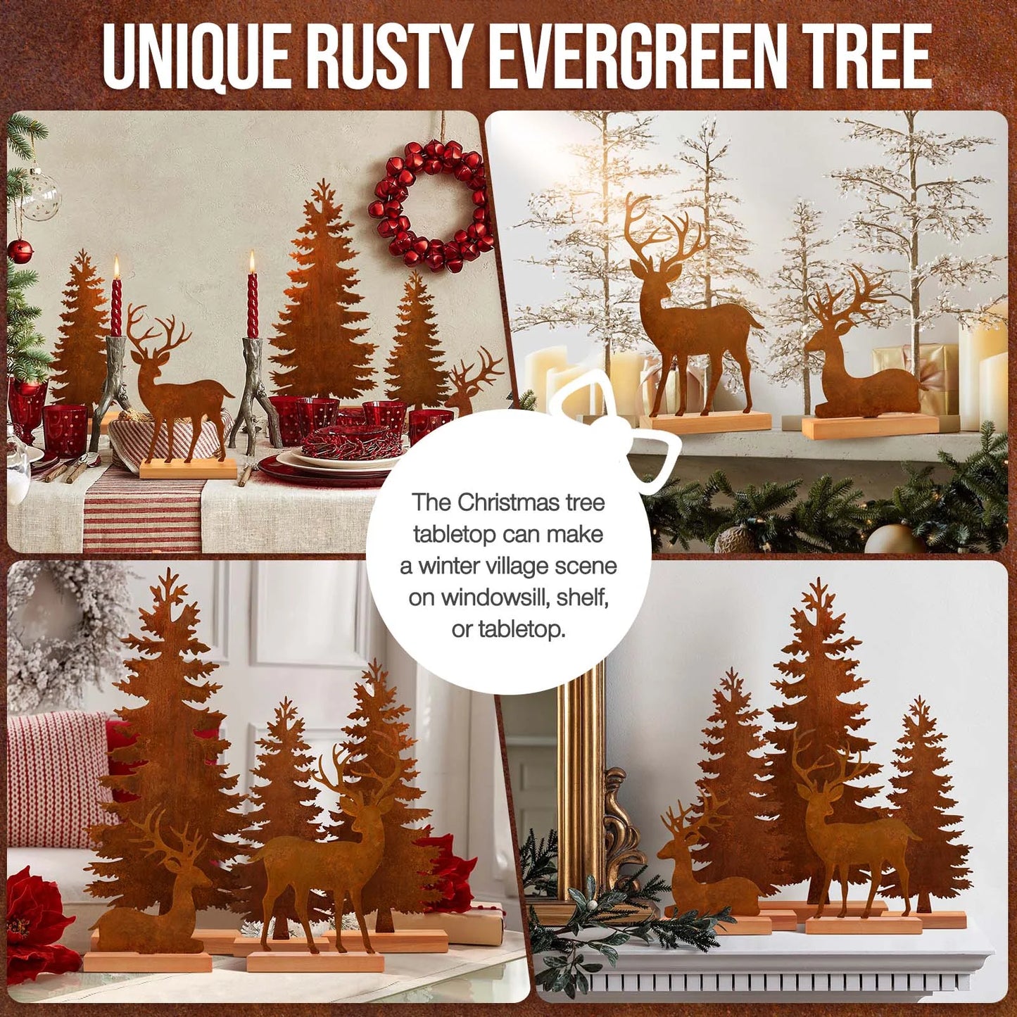 Christmas Tabletop Decorations Indoor, 5Pcs Tree and Reindeer Rustic Christmas Decor