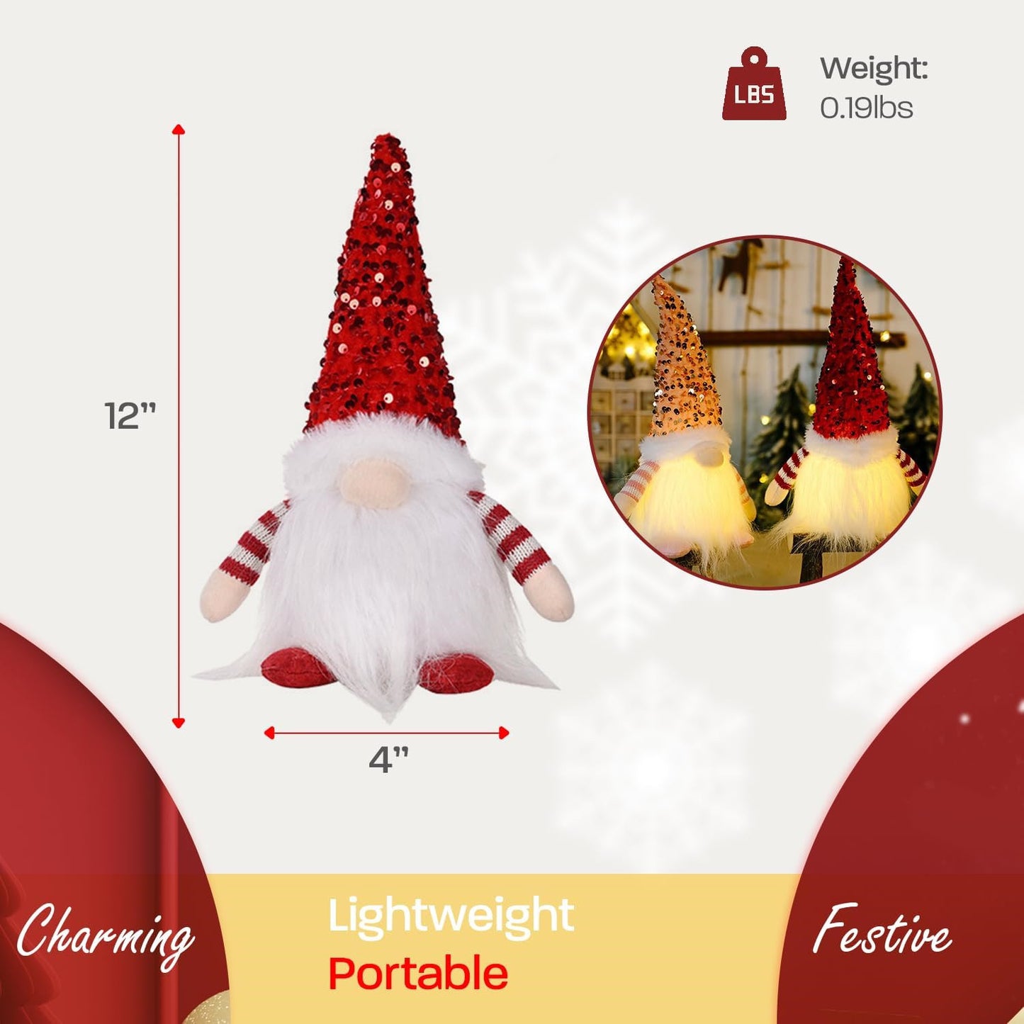 3Pcs LED Lighted Christmas Gnome