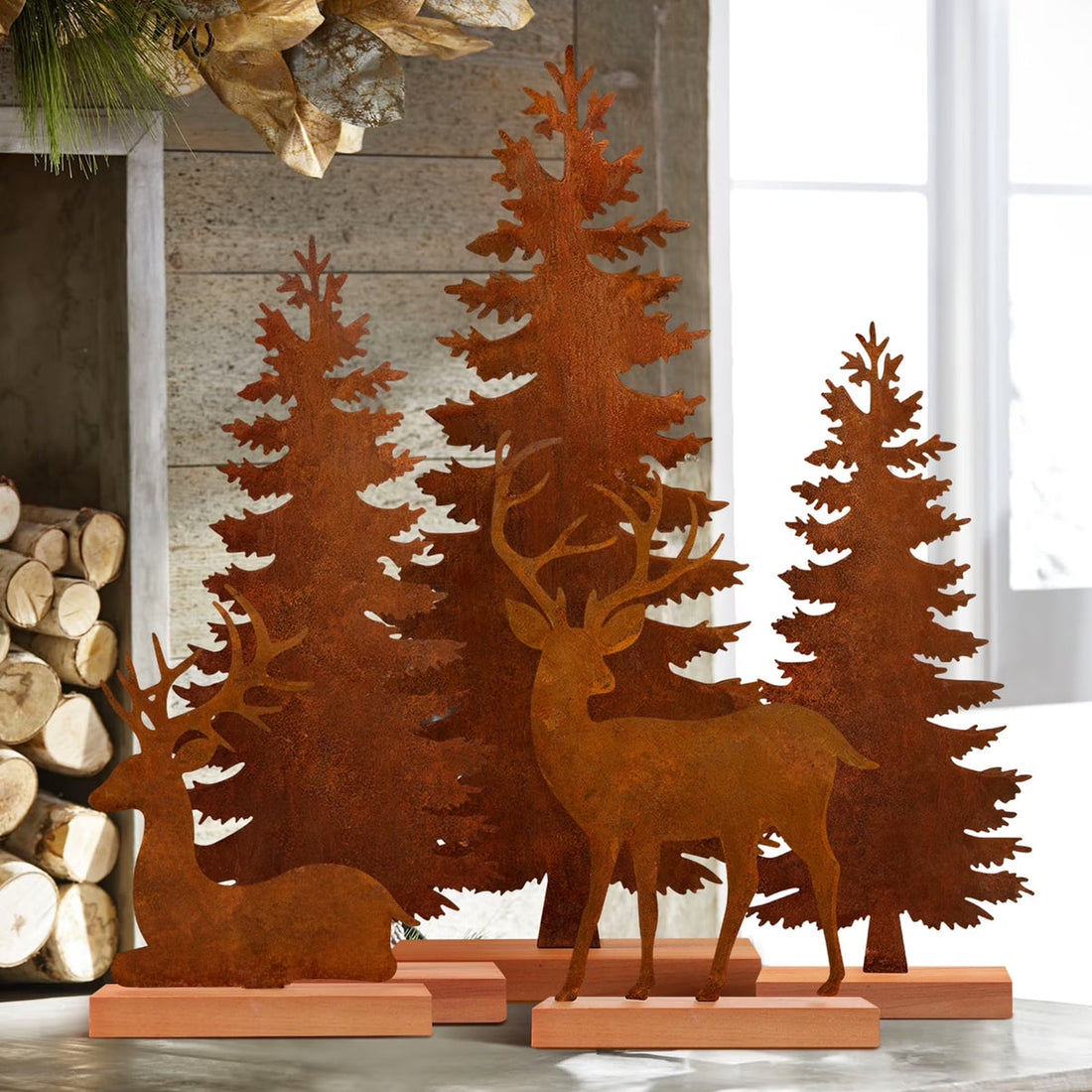 Rustic Christmas Tabletop Decorations with Tree & Reindeer Indoor Décor