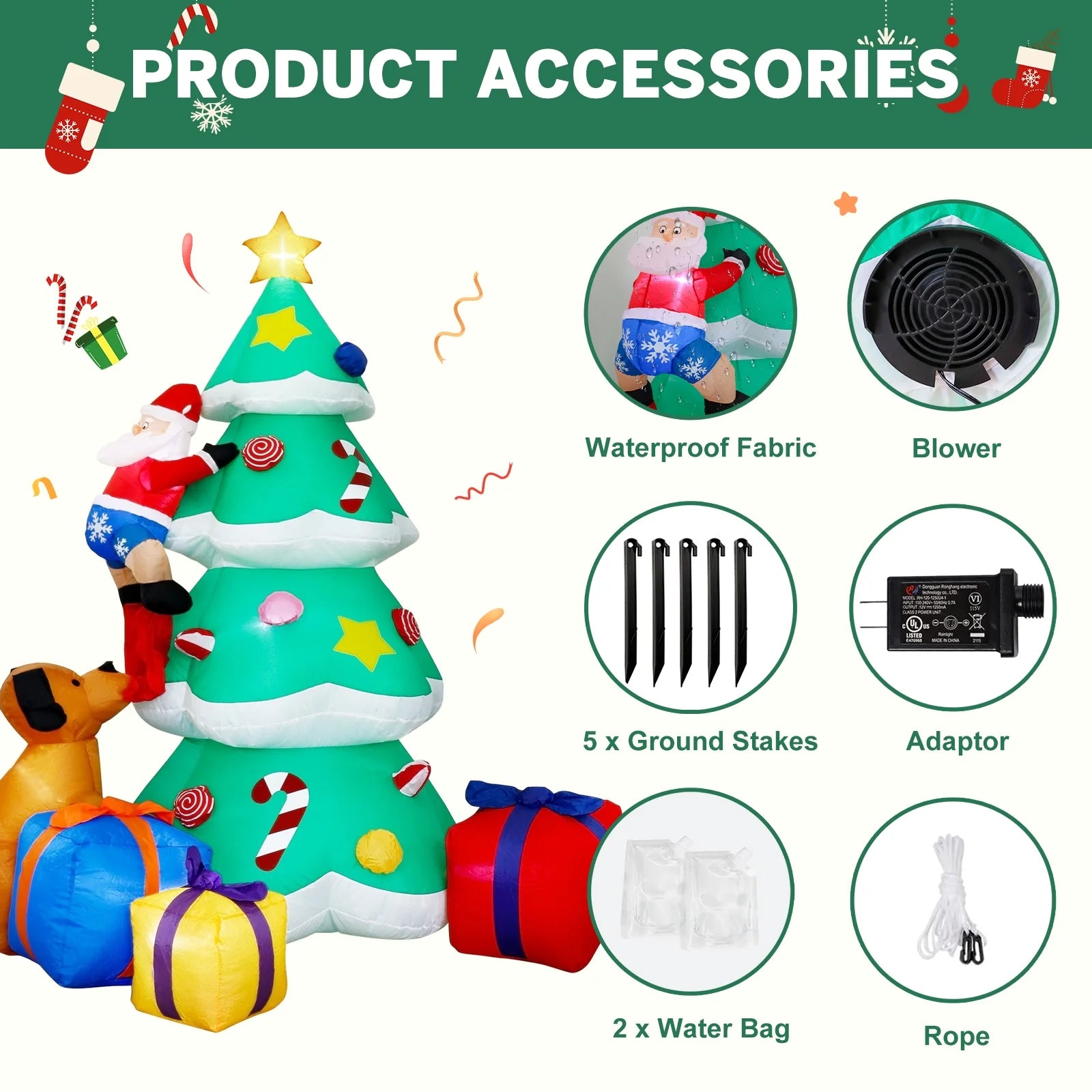 7FT Christmas Inflatables Decoration Outdoor LED Lights Santa Claus Being Chased up the Tree Blow up Xmas Decor Lawn Yard Patio Garden Christmas Decor Indoor Festive Holiday Spirit