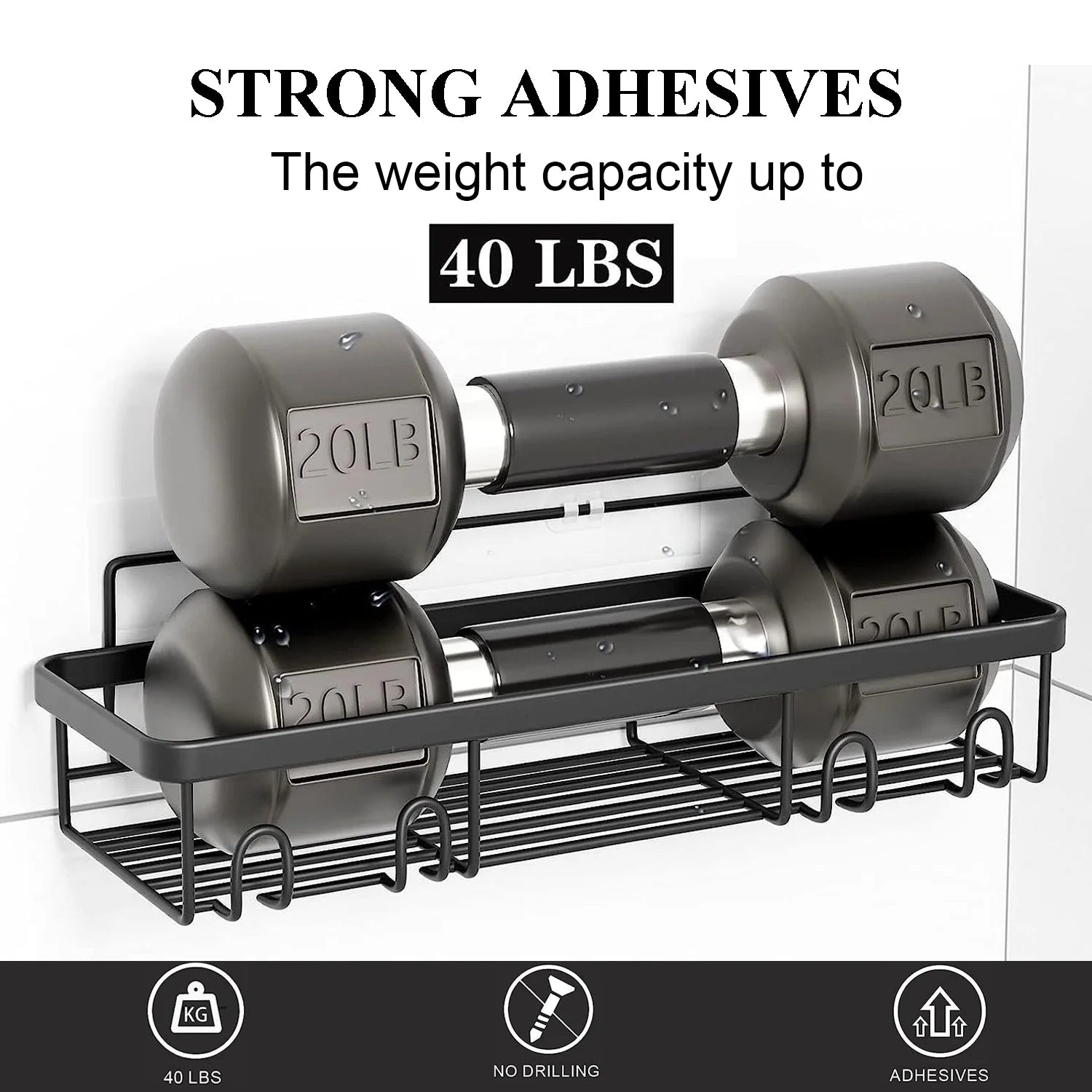 6 PCS Shower Caddy, No Drilling Bathroom Organizer with Soap Holder, Adhesive Bathroom Caddy, Black