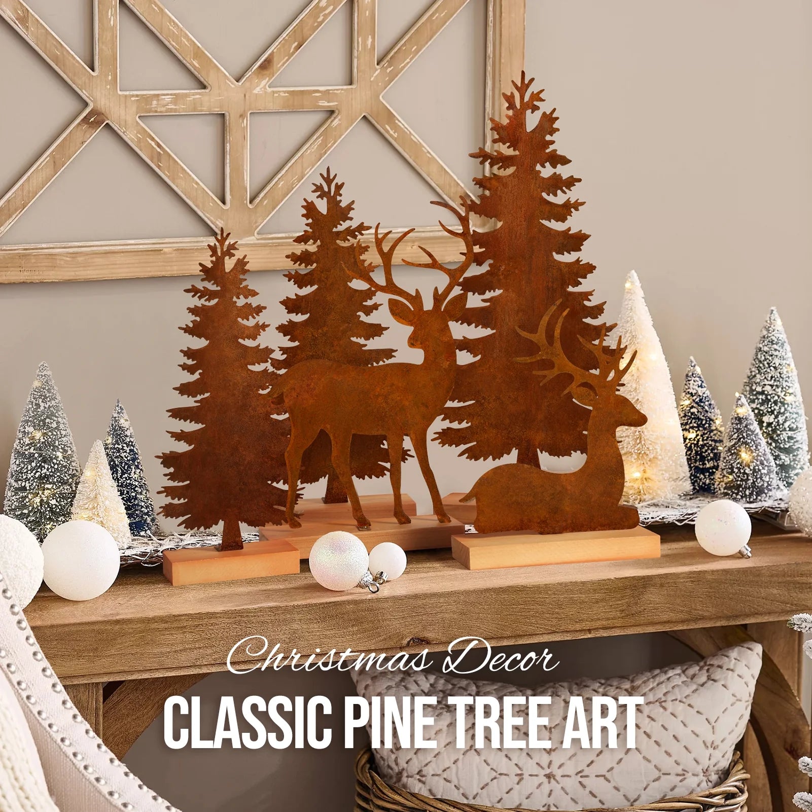 Christmas Tabletop Decorations Indoor, 5Pcs Tree and Reindeer Rustic Christmas Decor