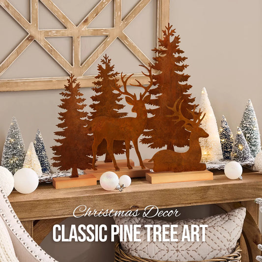 Christmas Tabletop Decorations Indoor, 5Pcs Tree and Reindeer Rustic Christmas Decor