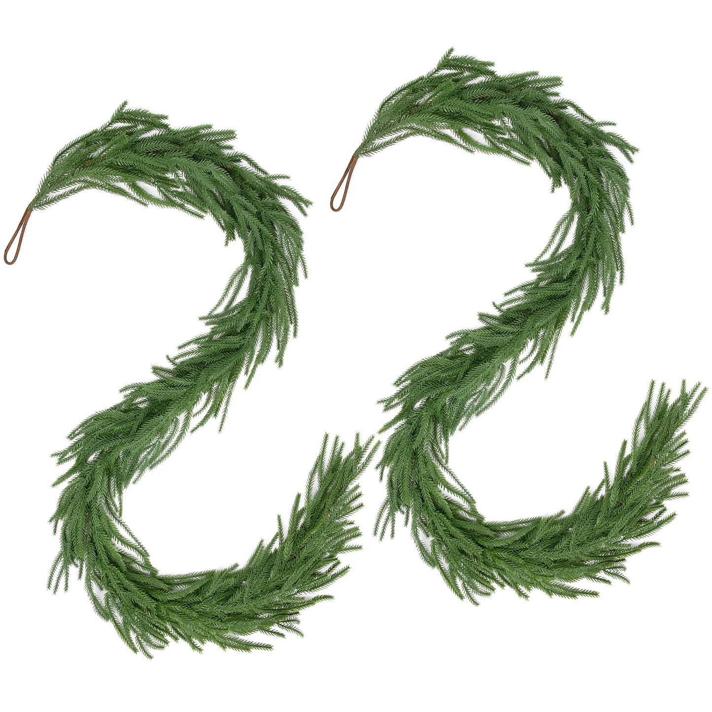 2 Pcs Christmas Garlands Decorations, 12 Ft Real Touch Artificial Norfolk Pine Christmas Greenery Garlands for Wall Fireplace Indoor Outdoor Xmas Decor