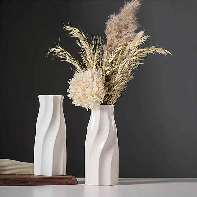 Modern Minimalist White Ceramic Flower Vase for Decor