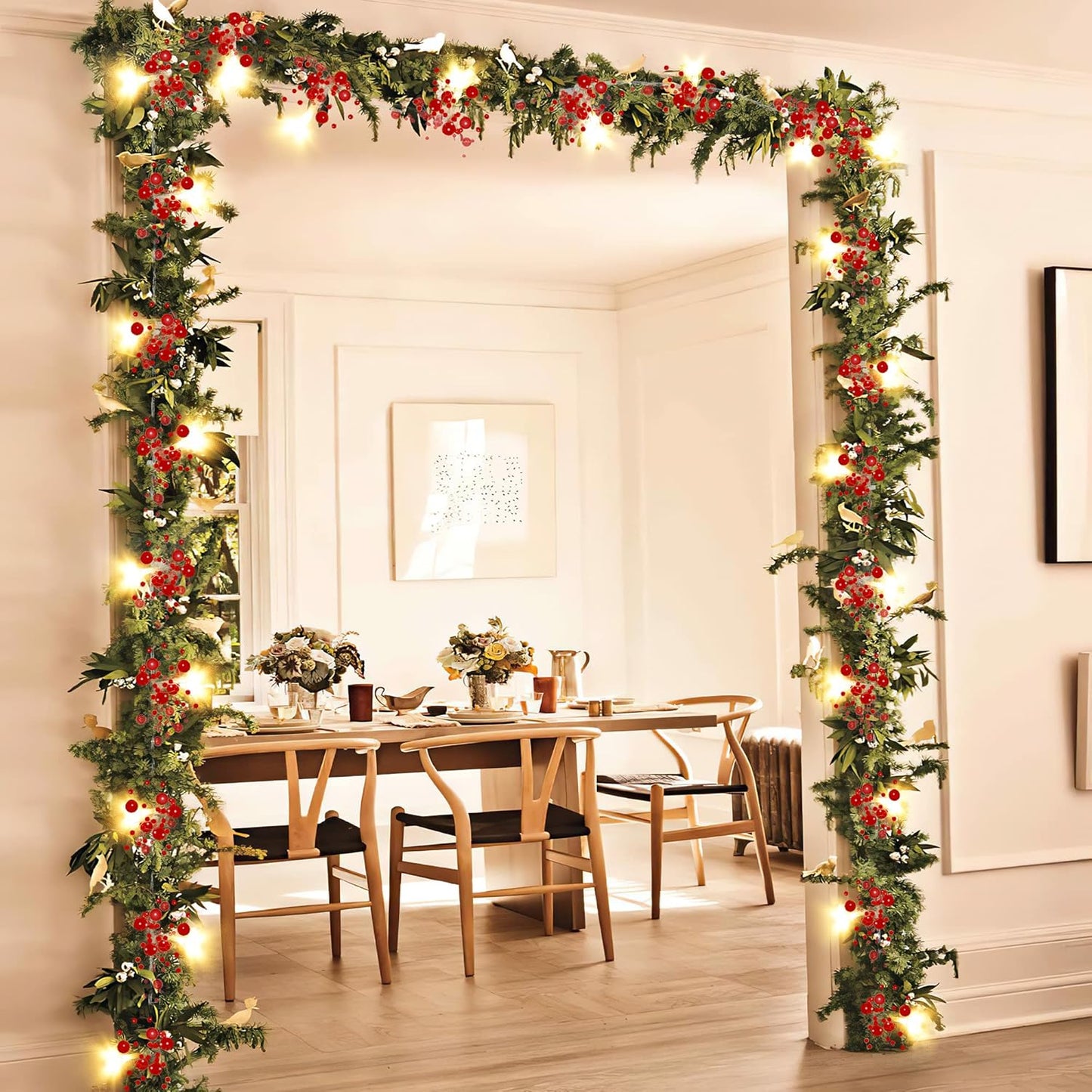 10FT 30 LED Christmas String Lights, Battery Operated, 2 Light Modes, Red Berry Garland for Christmas Tree & Fireplace Decoration, Indoor