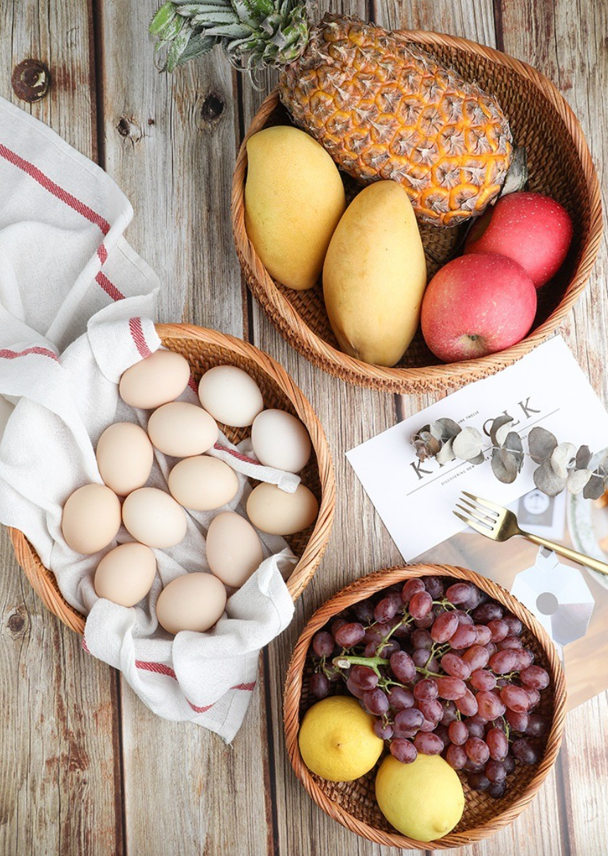 New Handwoven Storage Basket Rattan Storage Tray Wicker Basketbread Fruit Breakfast Tea Picnic Basket Kitchen Storagebasket