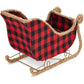 Small Santa Claus Christmas Sleigh Decoration, Red Buffalo Plaid Table Centerpiece for Holiday Decor (11 X 5 X 7.8 In)