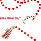 Christmas Wooden Bead Garland Wreath, 39 Inches Decorated with Candy Canes Tassels Wood Bead Garland for Christmas Tree Tiered Tray Decor Home Farmhouse Wall Hanging Ornaments(Red White)