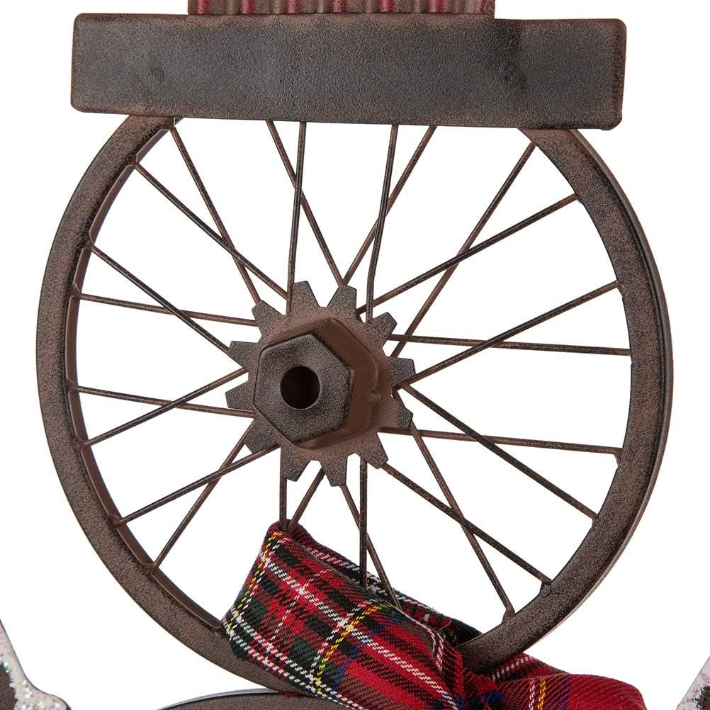 33.98" H Metal Bike Wheel Snowman with Plaid Scarf Hat Porch Decor Metal Bicycle Garden Yard Decor Christmas Indoor Outdoor Decorations