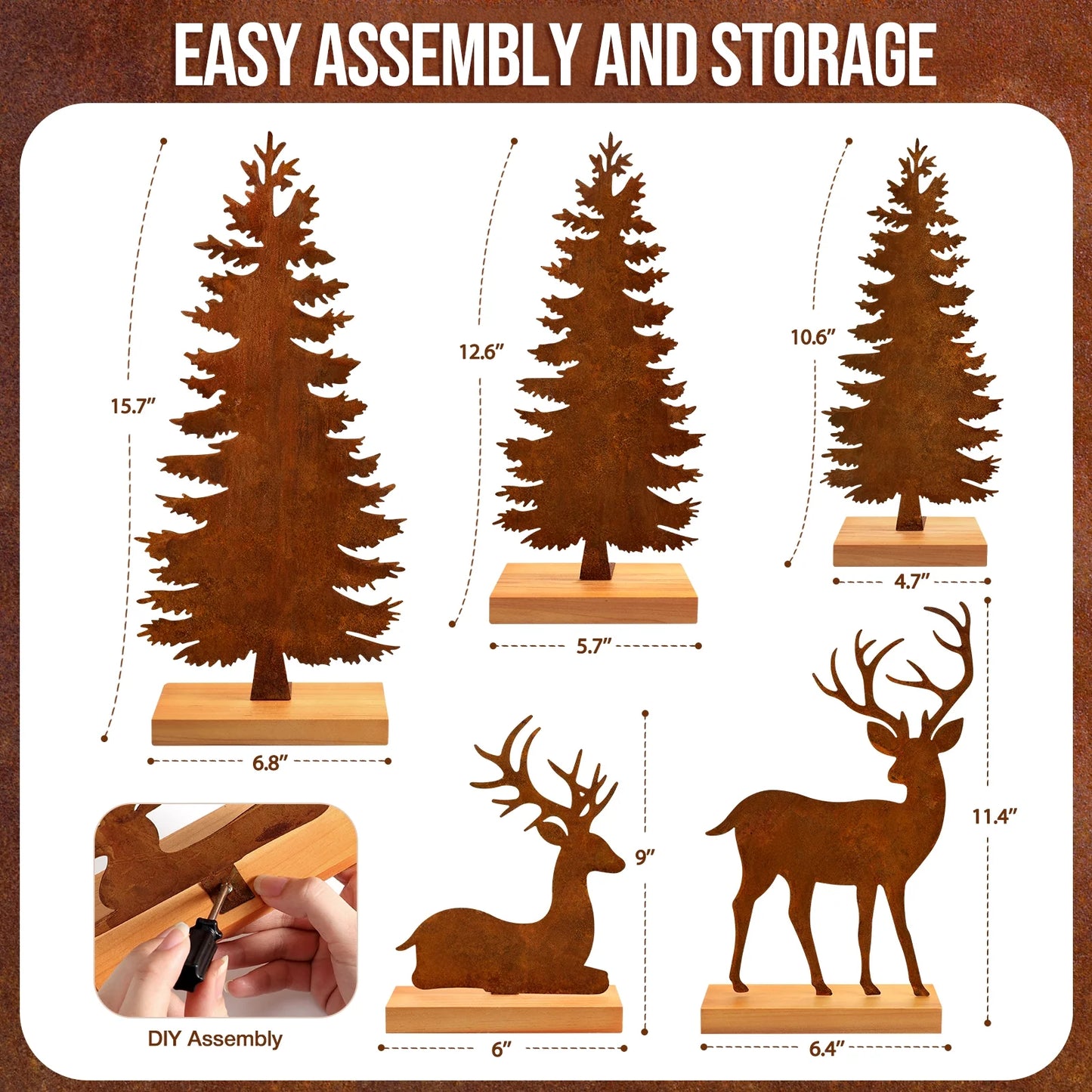 Christmas Tabletop Decorations Indoor, 5Pcs Tree and Reindeer Rustic Christmas Decor