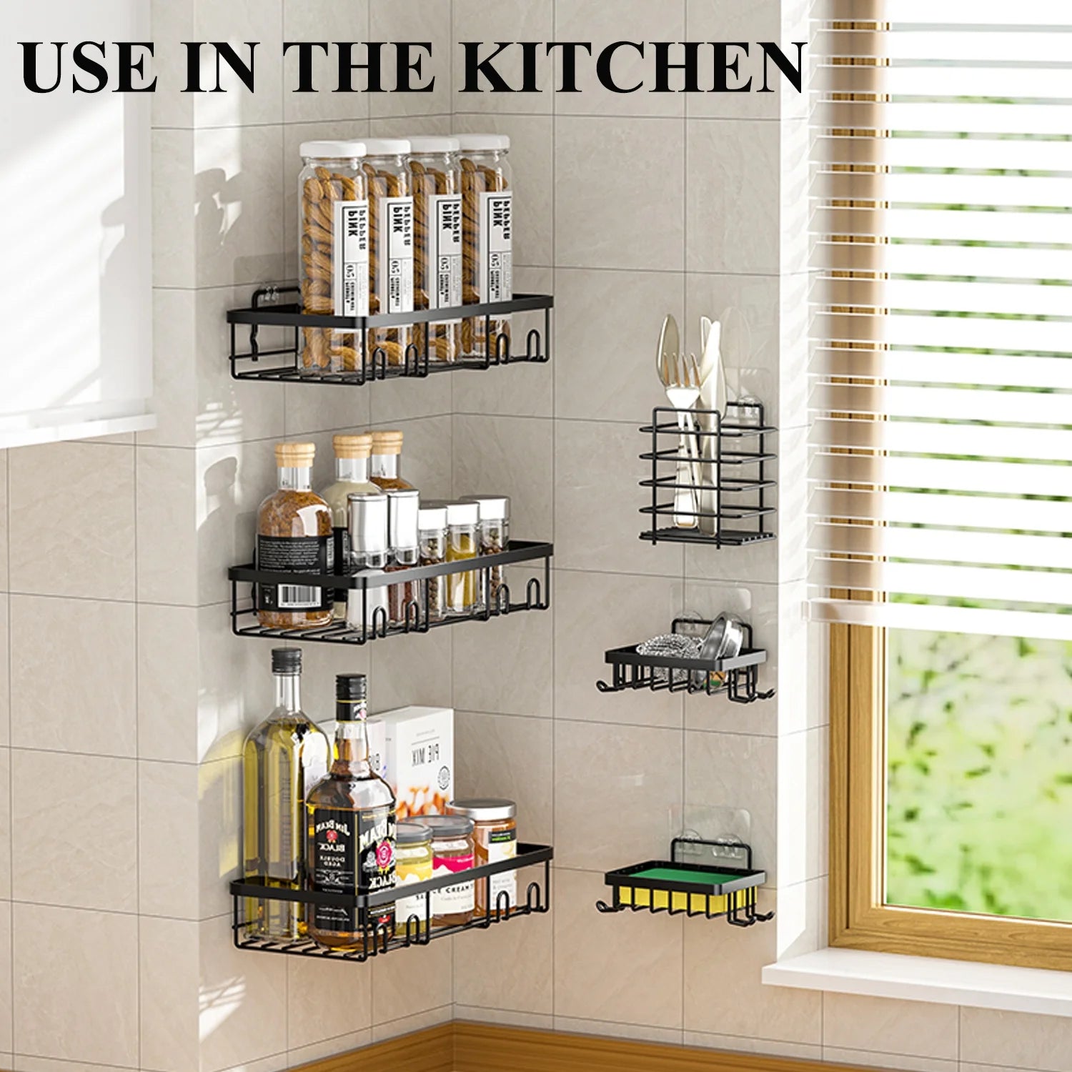 6 PCS Shower Caddy, No Drilling Bathroom Organizer with Soap Holder, Adhesive Bathroom Caddy, Black