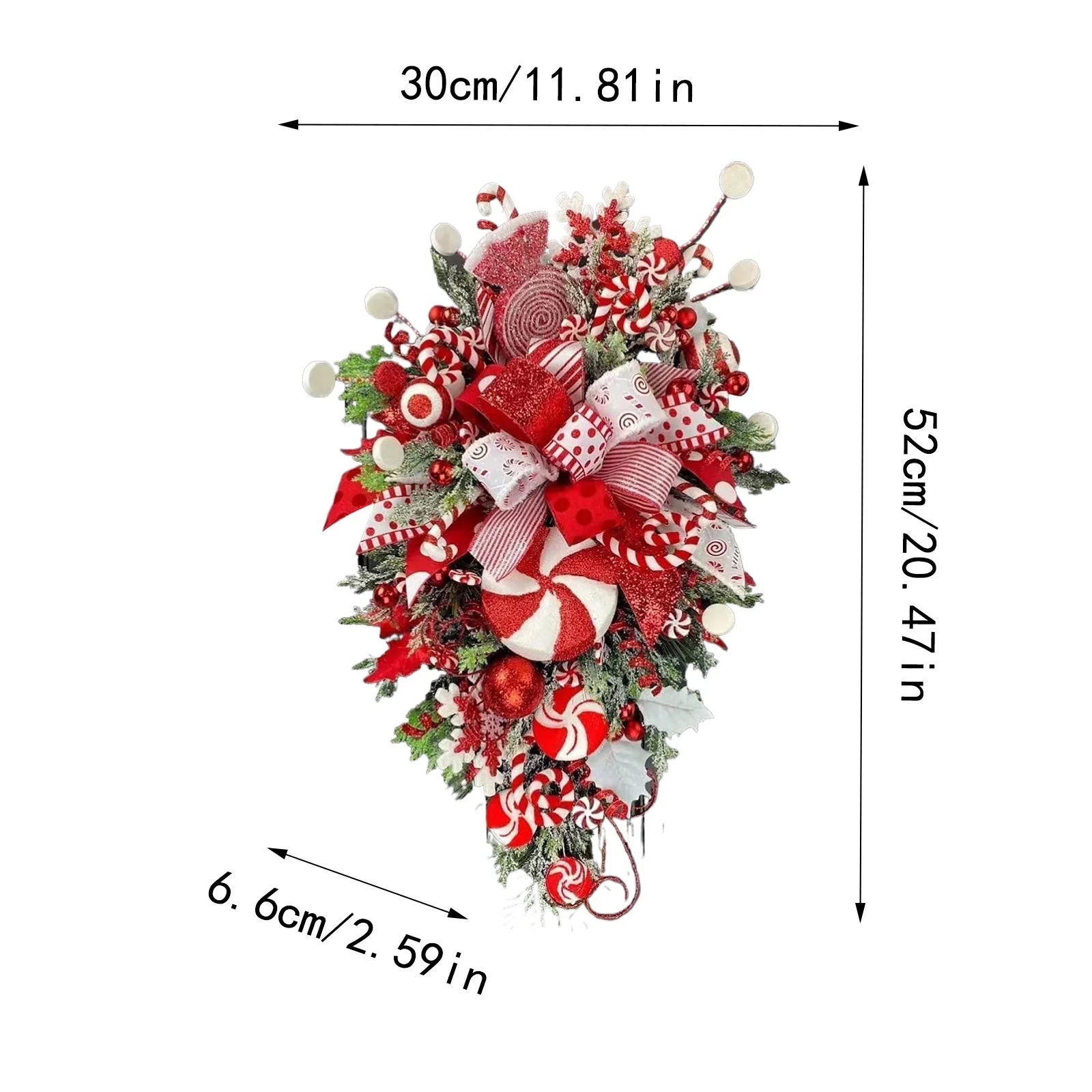 Christmas Candy Cane Wreath for Front Door Red White Teardrop Candy Cane Christmas Stairway Decorations Christmas Wreath with Candy Christmas Onrnament for Home Indoor D Home Decor