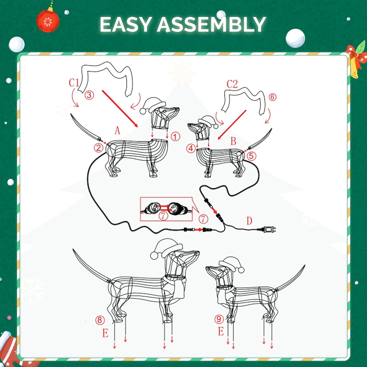 2-Piece Christmas Decor Lighted Wiener Dog, Pre-Lit Outdoor Indoor Christmas Decor with Warm White Leds