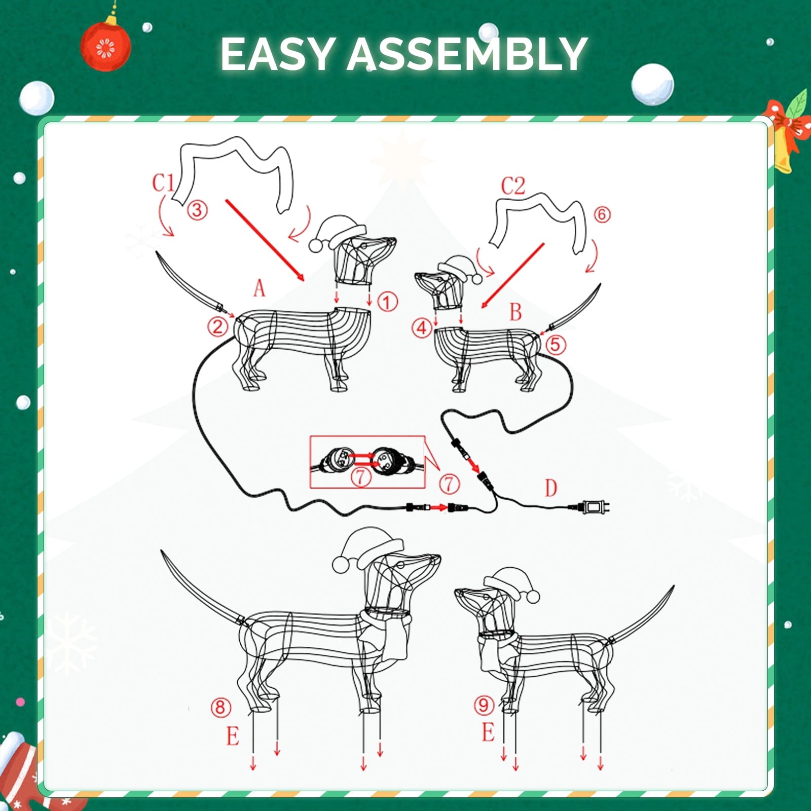 2-Piece Christmas Decor Lighted Wiener Dog, Pre-Lit Outdoor Indoor Christmas Decor with Warm White Leds