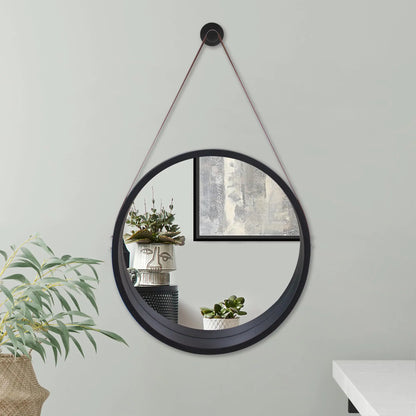 Americanflat 16" Round Mirror with Strap - Hanging Mirror with Durable Frame - Modern Mirror for Bathroom Bedroom Living Room - Mirrors for Wall Display and Home Decor - Black