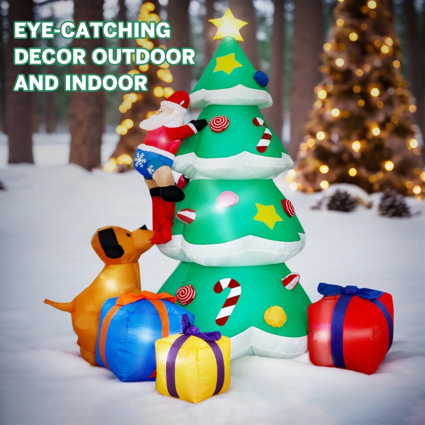 7FT Christmas Inflatables Decoration Outdoor LED Lights Santa Claus Being Chased up the Tree Blow up Xmas Decor Lawn Yard Patio Garden Christmas Decor Indoor Festive Holiday Spirit