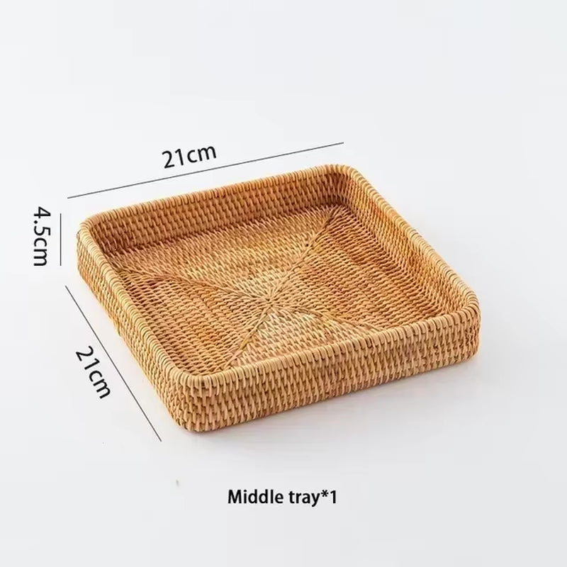 New Handwoven Storage Basket Rattan Storage Tray Wicker Basketbread Fruit Breakfast Tea Picnic Basket Kitchen Storagebasket