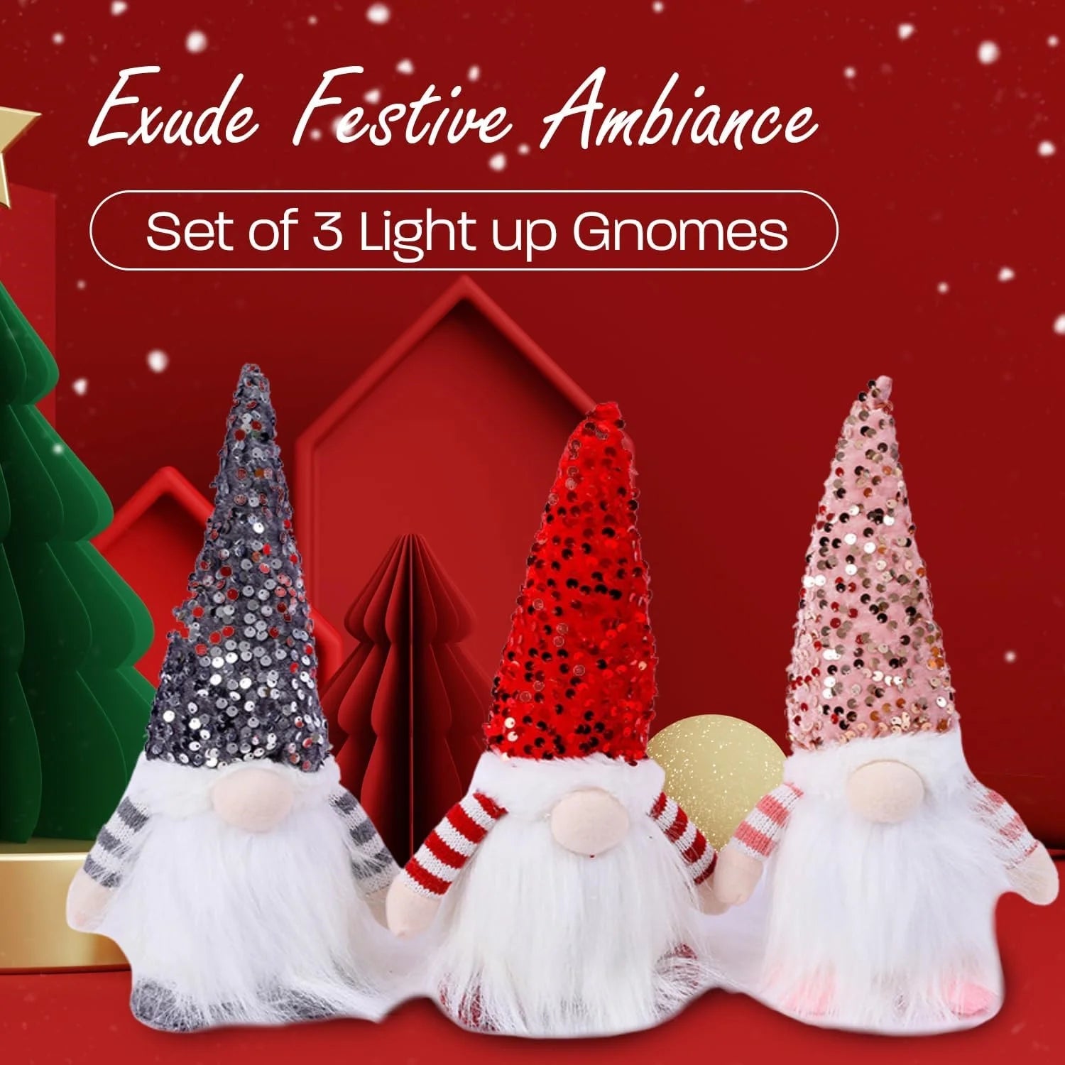 3Pcs LED Lighted Christmas Gnome