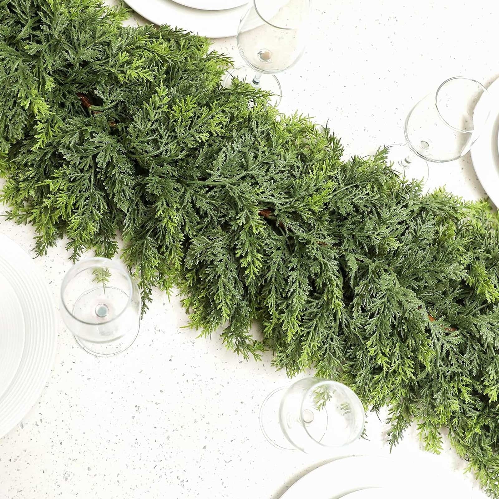 Artificial Green Cedar Garland Faux Cedar Needles Garland for Home Fireplace Indoor Outdoor Holiday Party Decoration