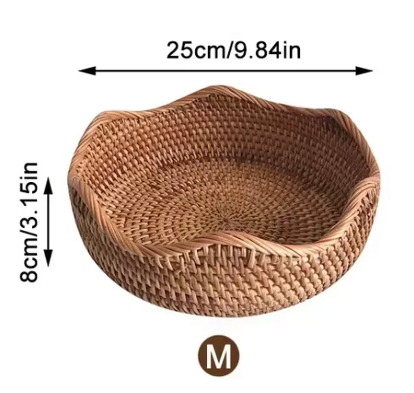 New Handwoven Storage Basket Rattan Storage Tray Wicker Basketbread Fruit Breakfast Tea Picnic Basket Kitchen Storagebasket