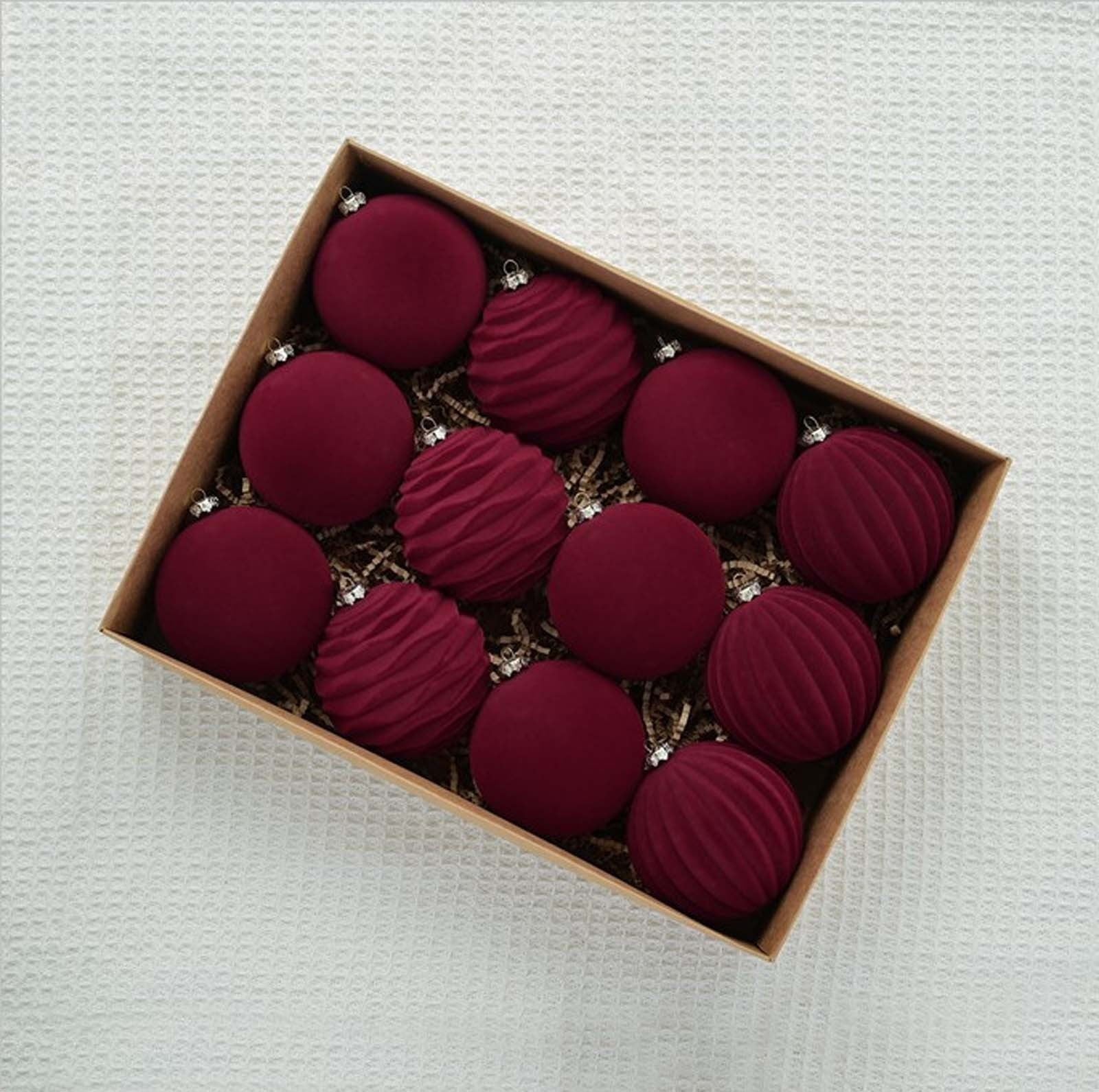 Red Velvet Christmas Ornaments, 12Pcs Large Christmas Ornaments for Tree Christmas Balls Ornaments Xmas Christmas Tree Decorations 60Mm/2.36" Christmas Ornament Balls For