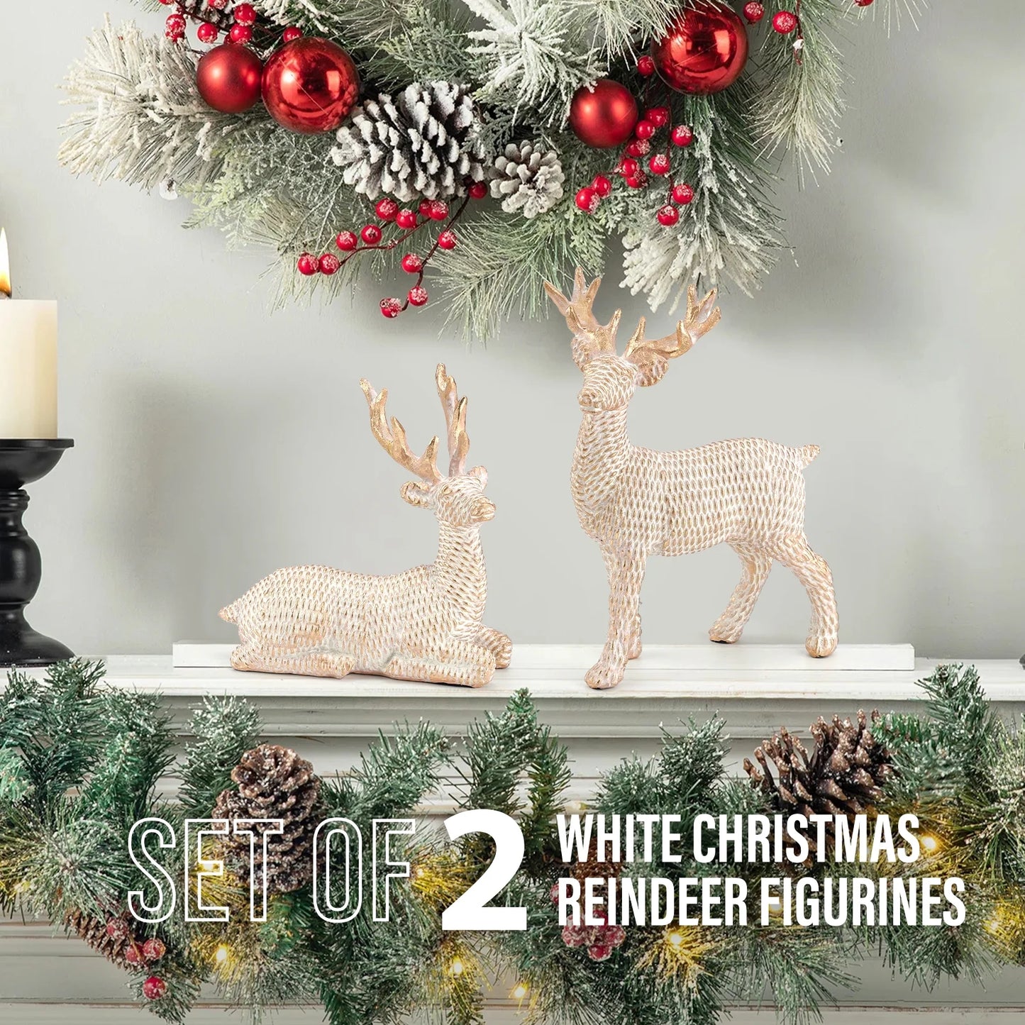 2Pcs Reindeer Christmas Decoration Resin Reindeer Decor for Christmas Table Decor Christmas Figurines