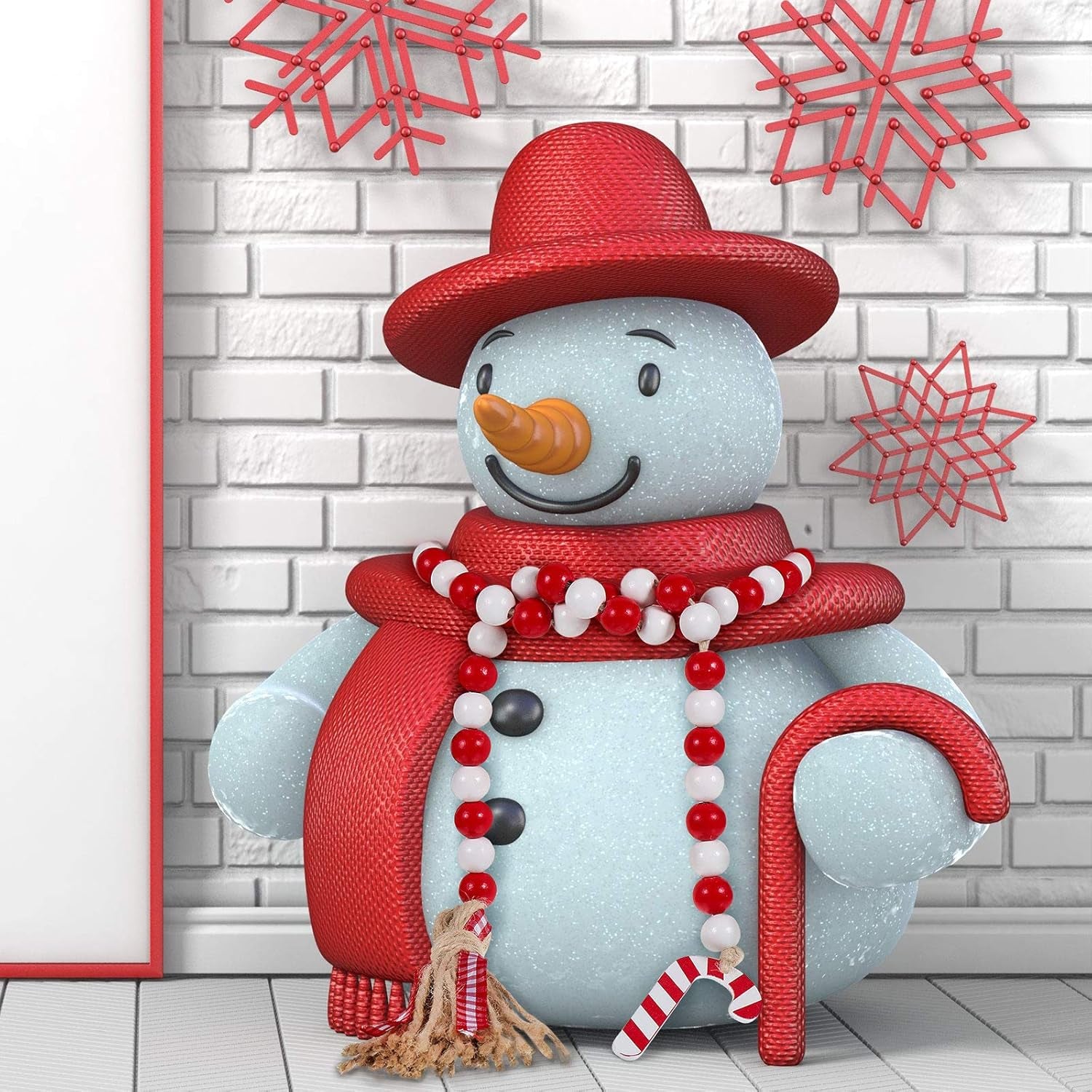 Christmas Wooden Bead Garland Wreath, 39 Inches Decorated with Candy Canes Tassels Wood Bead Garland for Christmas Tree Tiered Tray Decor Home Farmhouse Wall Hanging Ornaments(Red White)