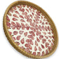 Round Rattan Tray with Mother of Pearl Inlay Boho Coffee Table Tray Decor Wicker Trays for Decor Woven Tray Round Basket Tray (PINKHEART 11.8 INCH)