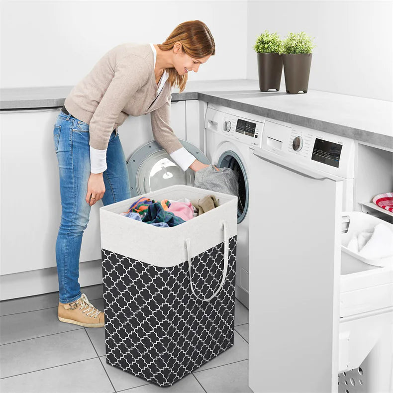 Large Foldable Striped Laundry Basket