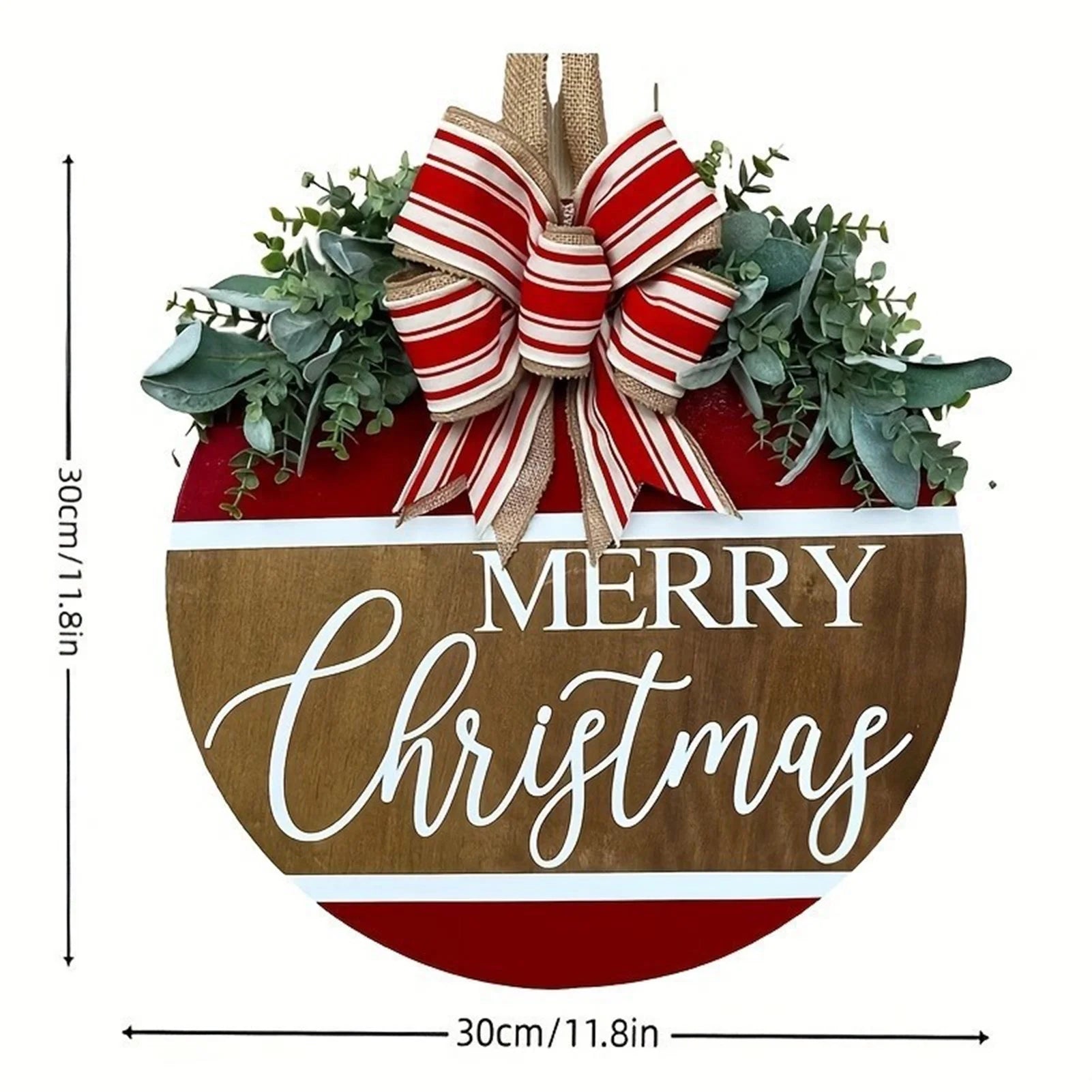 Merry Christmas Wall Wreath,Red Artificial Christmas Wreath with Bowknot,Front Door Ornament,Indoor Outdoor Christmas Decor