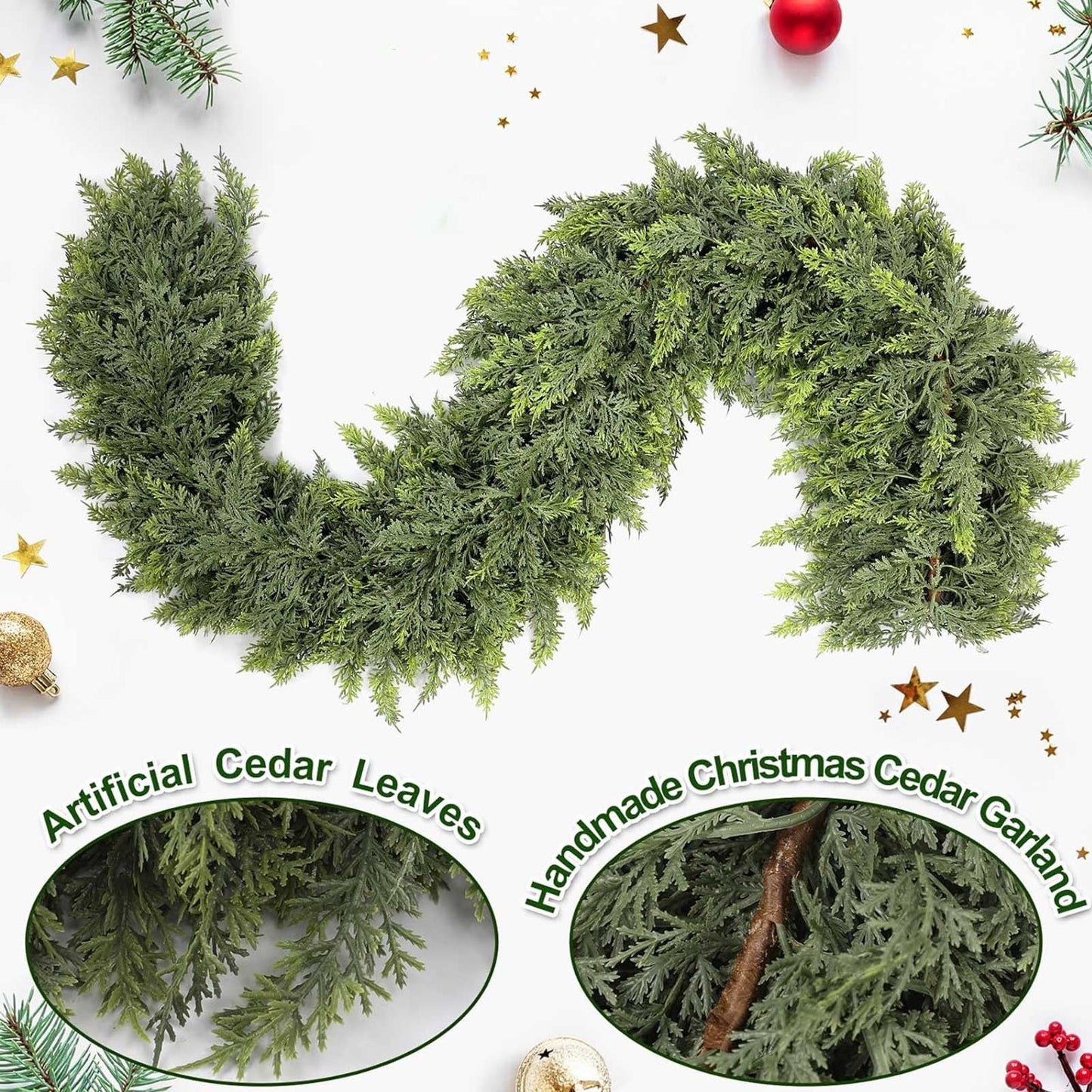 Artificial Green Cedar Garland Faux Cedar Needles Garland for Home Fireplace Indoor Outdoor Holiday Party Decoration