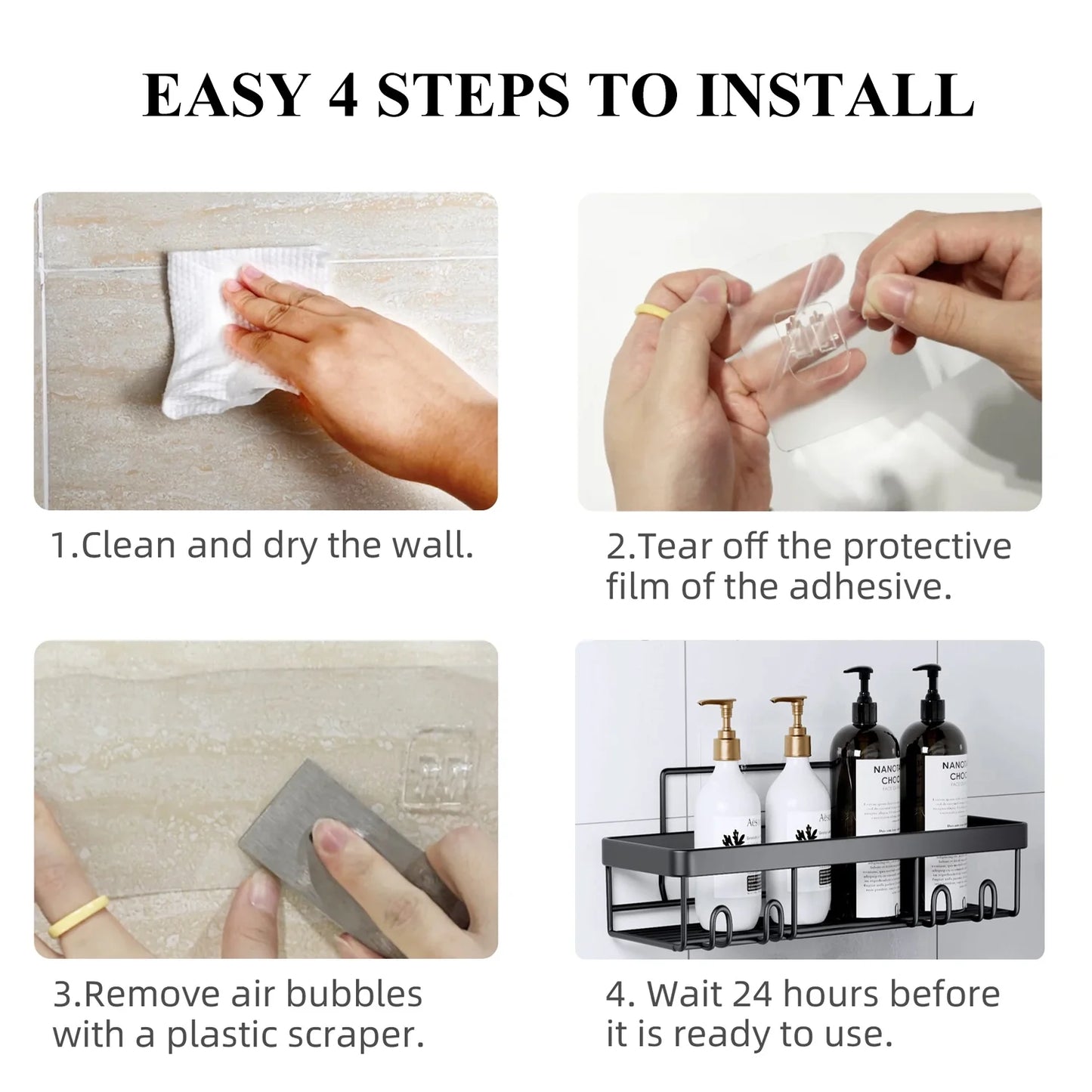 6 PCS Shower Caddy, No Drilling Bathroom Organizer with Soap Holder, Adhesive Bathroom Caddy, Black