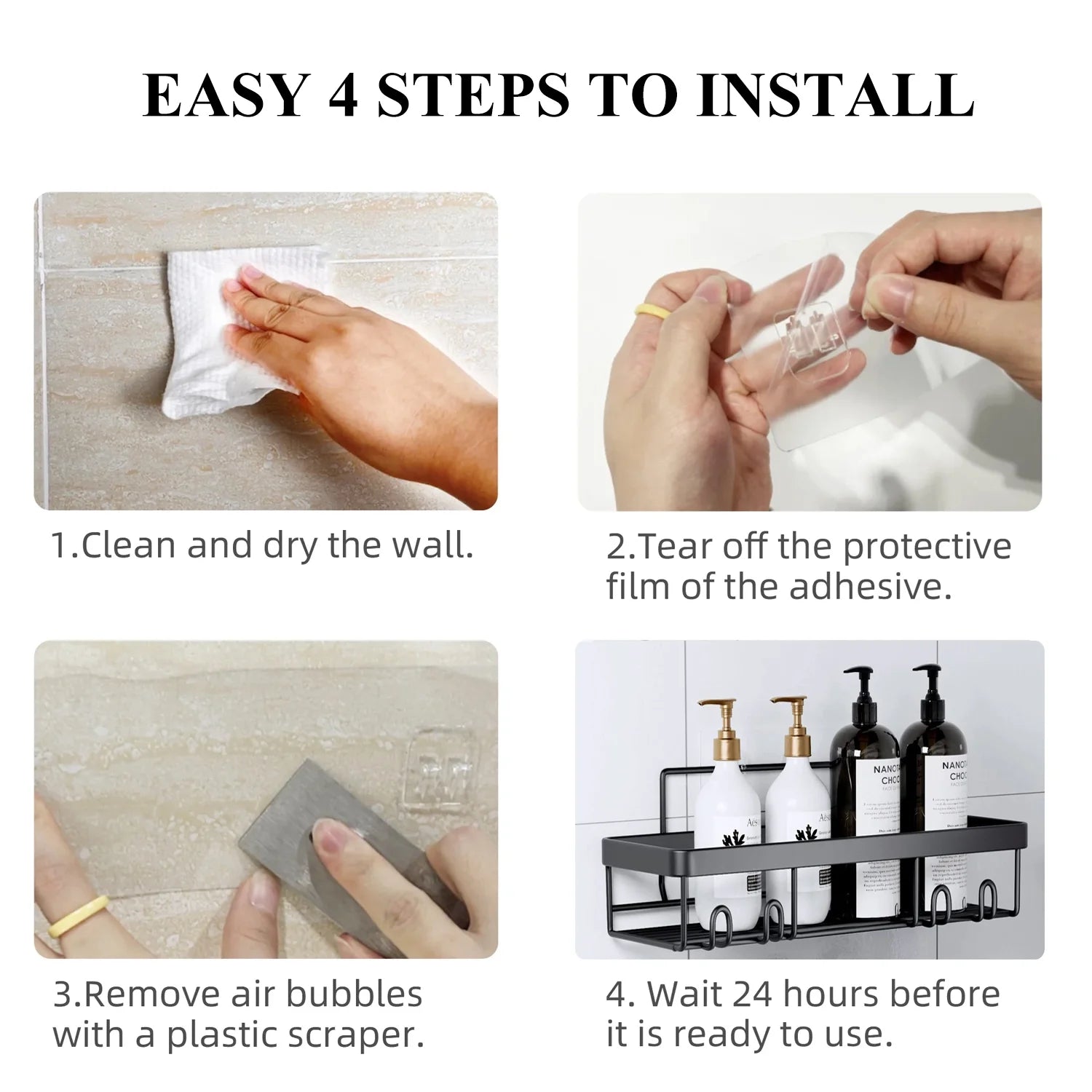 6 PCS Shower Caddy, No Drilling Bathroom Organizer with Soap Holder, Adhesive Bathroom Caddy, Black