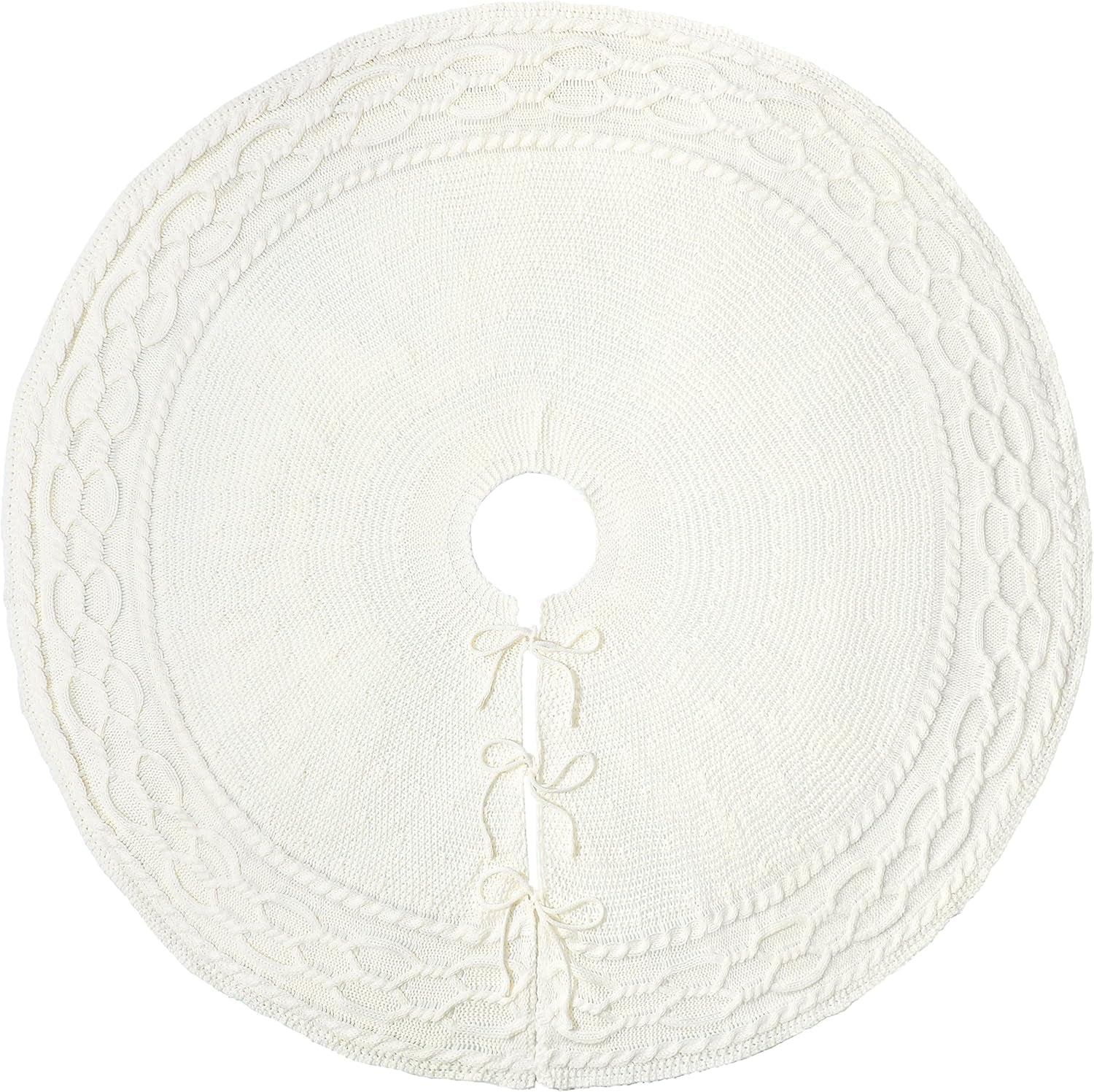 White Tree Skirt 48 Inch Ivory Cable Knit Christmas Tree Skirt, Thick Cream Farmhouse Rustic Knitted Tree Skirt for Christmas Tree Decorations Xmas Holiday Home Party Decorations