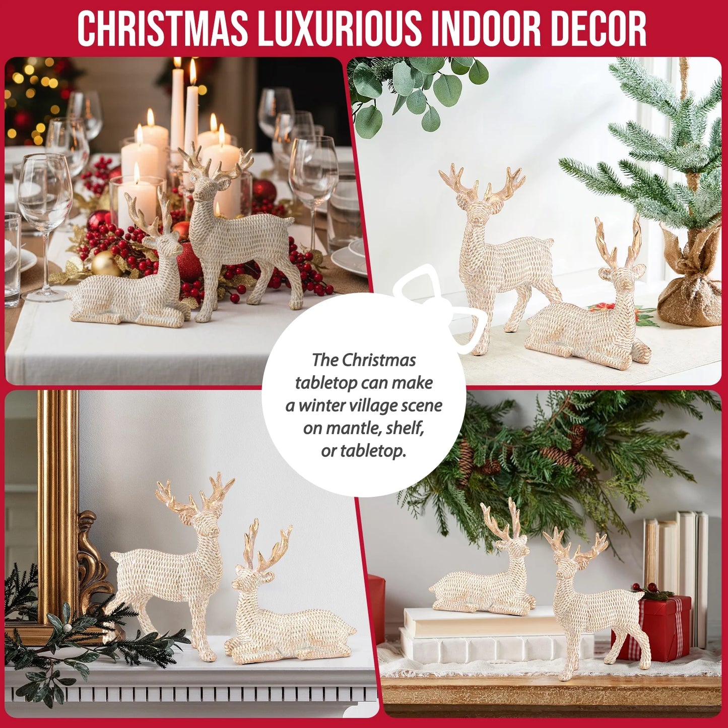 2Pcs Reindeer Christmas Decoration Resin Reindeer Decor for Christmas Table Decor Christmas Figurines