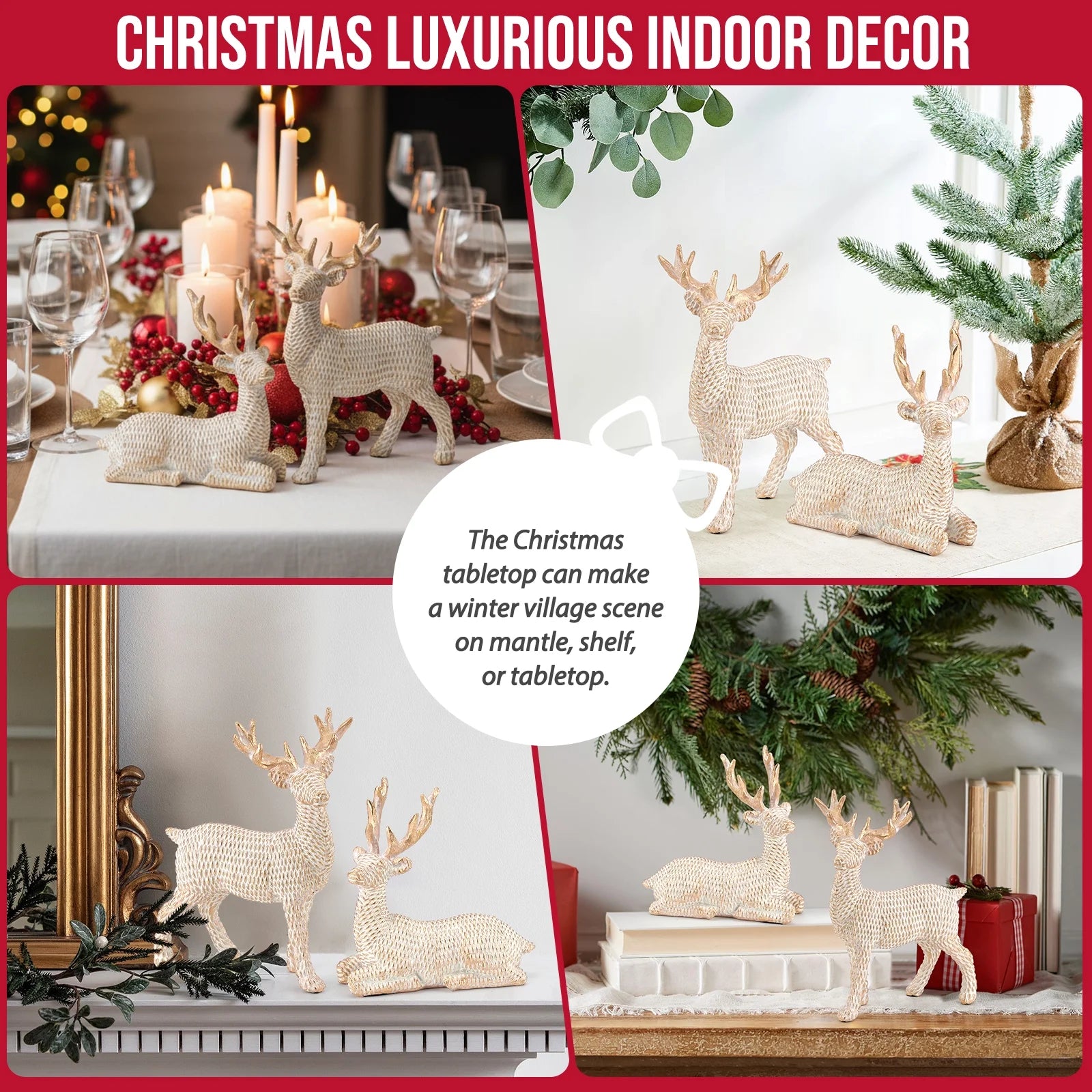 2Pcs Reindeer Christmas Decoration Resin Reindeer Decor for Christmas Table Decor Christmas Figurines