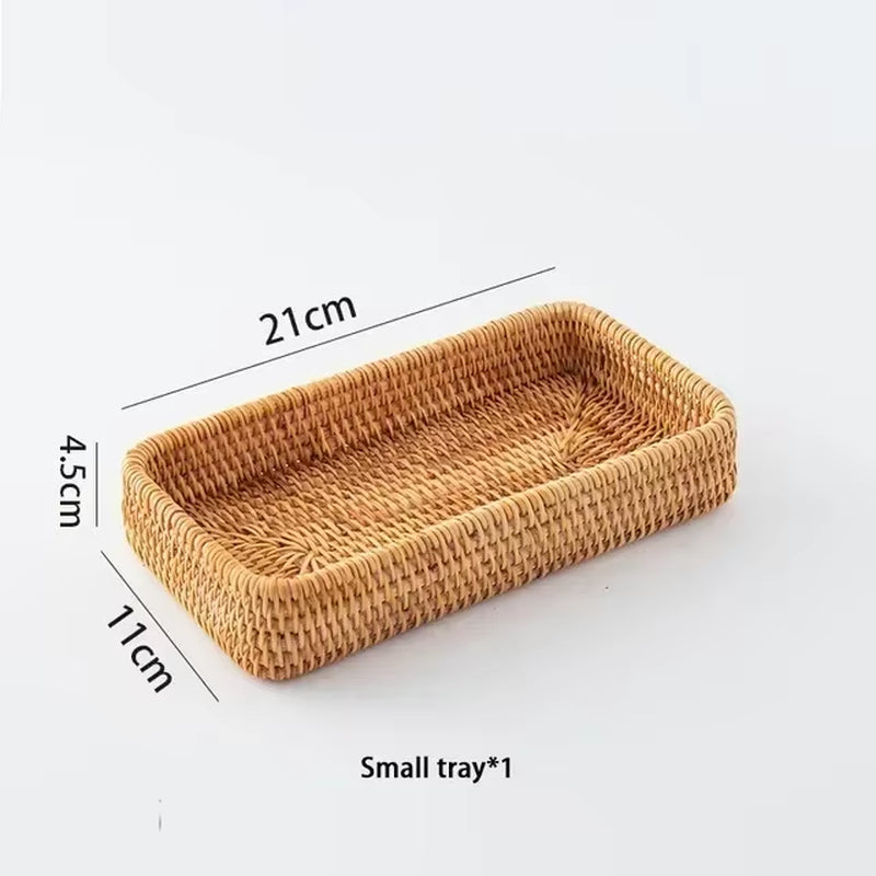 New Handwoven Storage Basket Rattan Storage Tray Wicker Basketbread Fruit Breakfast Tea Picnic Basket Kitchen Storagebasket