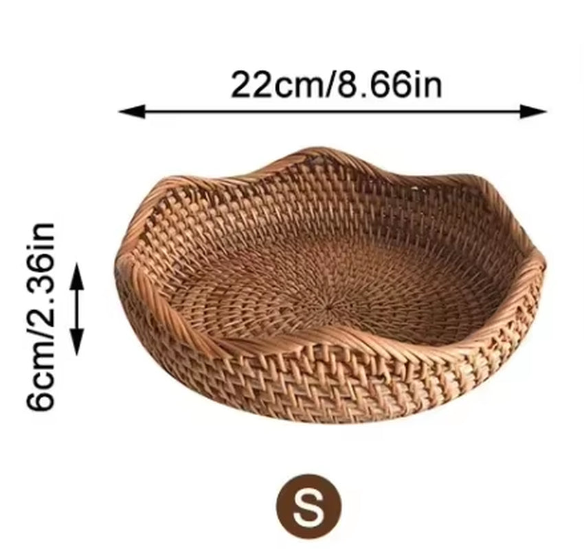 New Handwoven Storage Basket Rattan Storage Tray Wicker Basketbread Fruit Breakfast Tea Picnic Basket Kitchen Storagebasket