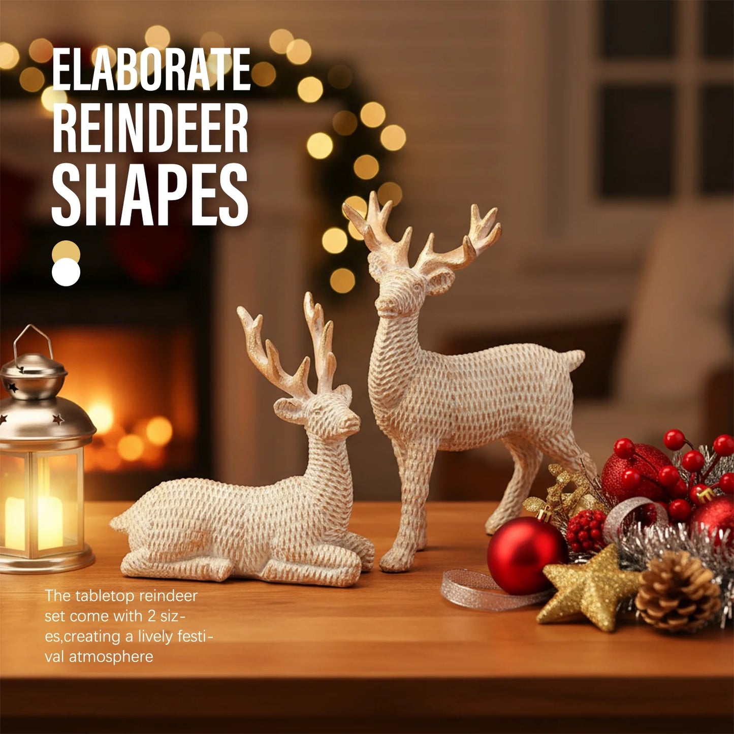 2Pcs Reindeer Christmas Decoration Resin Reindeer Decor for Christmas Table Decor Christmas Figurines