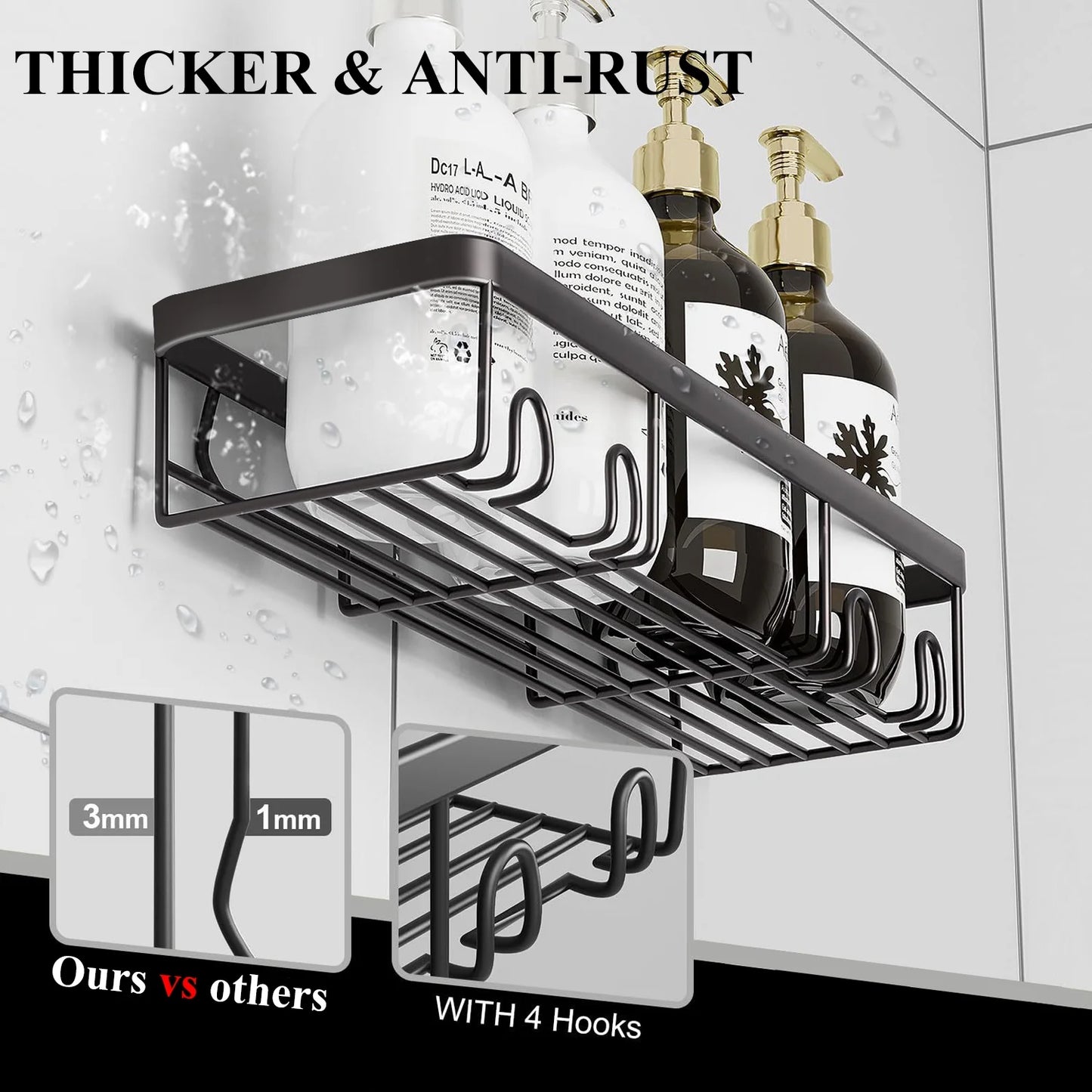 6 PCS Shower Caddy, No Drilling Bathroom Organizer with Soap Holder, Adhesive Bathroom Caddy, Black