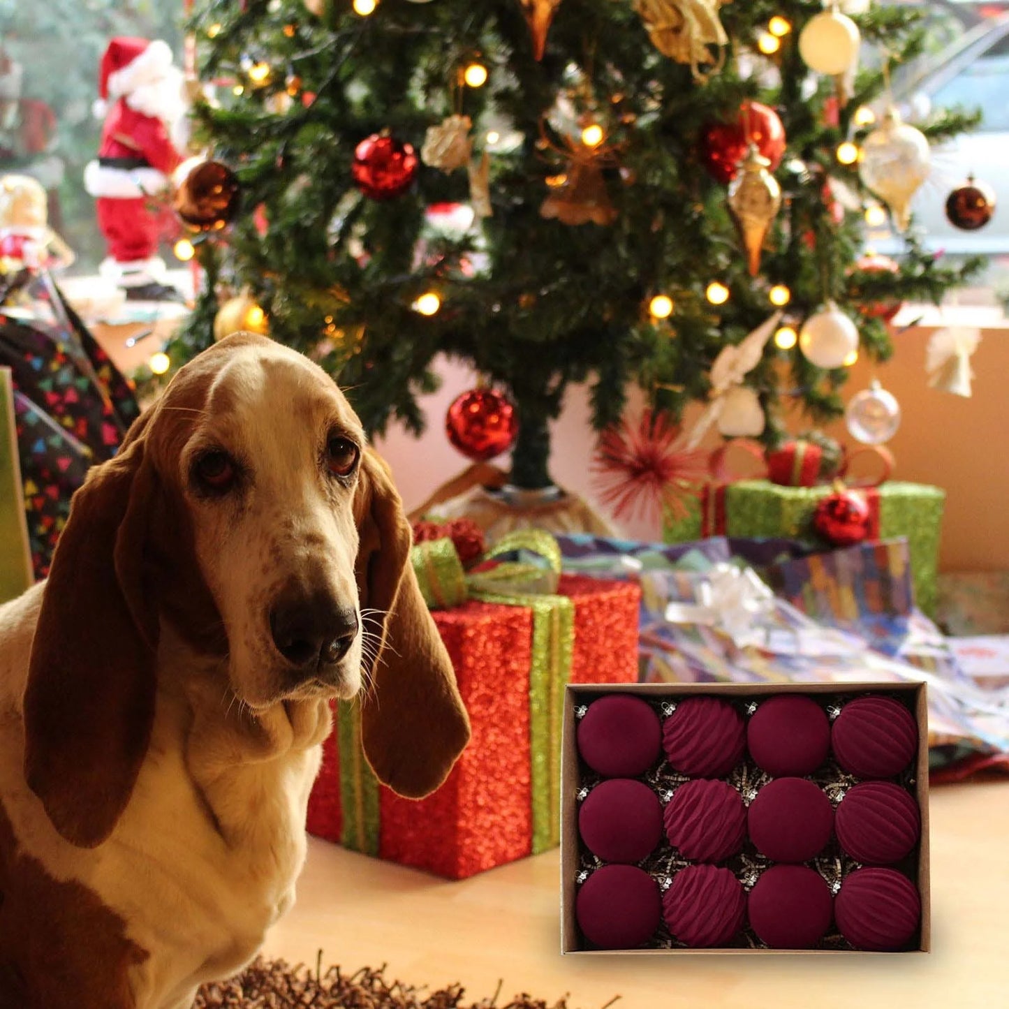 Red Velvet Christmas Ornaments, 12Pcs Large Christmas Ornaments for Tree Christmas Balls Ornaments Xmas Christmas Tree Decorations 60Mm/2.36" Christmas Ornament Balls For