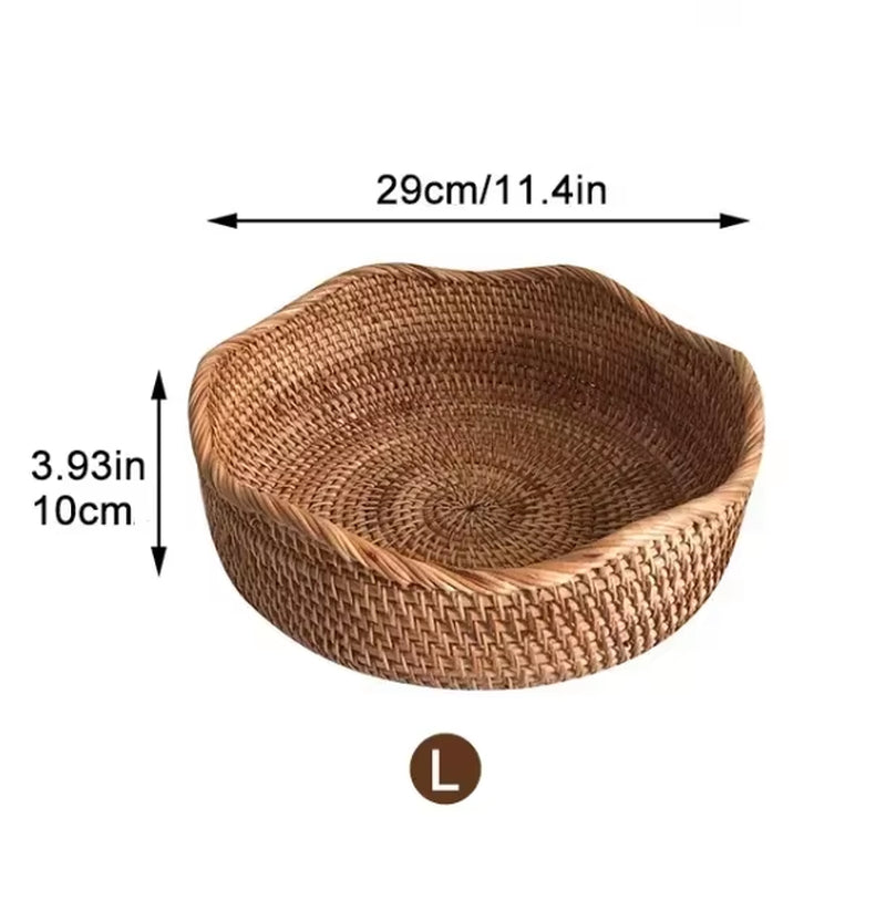 New Handwoven Storage Basket Rattan Storage Tray Wicker Basketbread Fruit Breakfast Tea Picnic Basket Kitchen Storagebasket