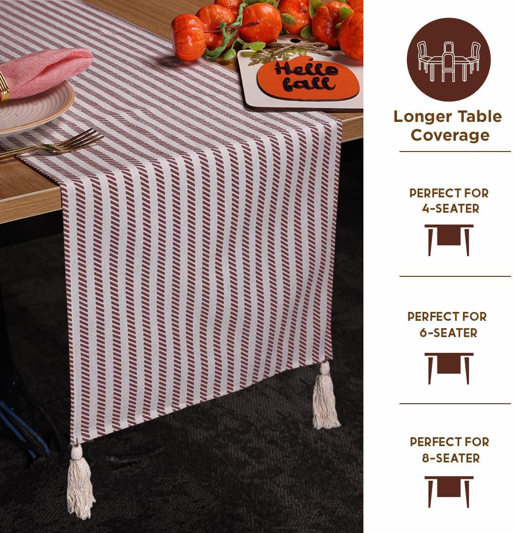 Table Runners | Fall Table Runner 72 Inches Long | 100% Cotton Table Runner for Fall Decor or Boho Decor | Table Runners with Tassles for Dining Room | Thanksgiving Decorations for Home